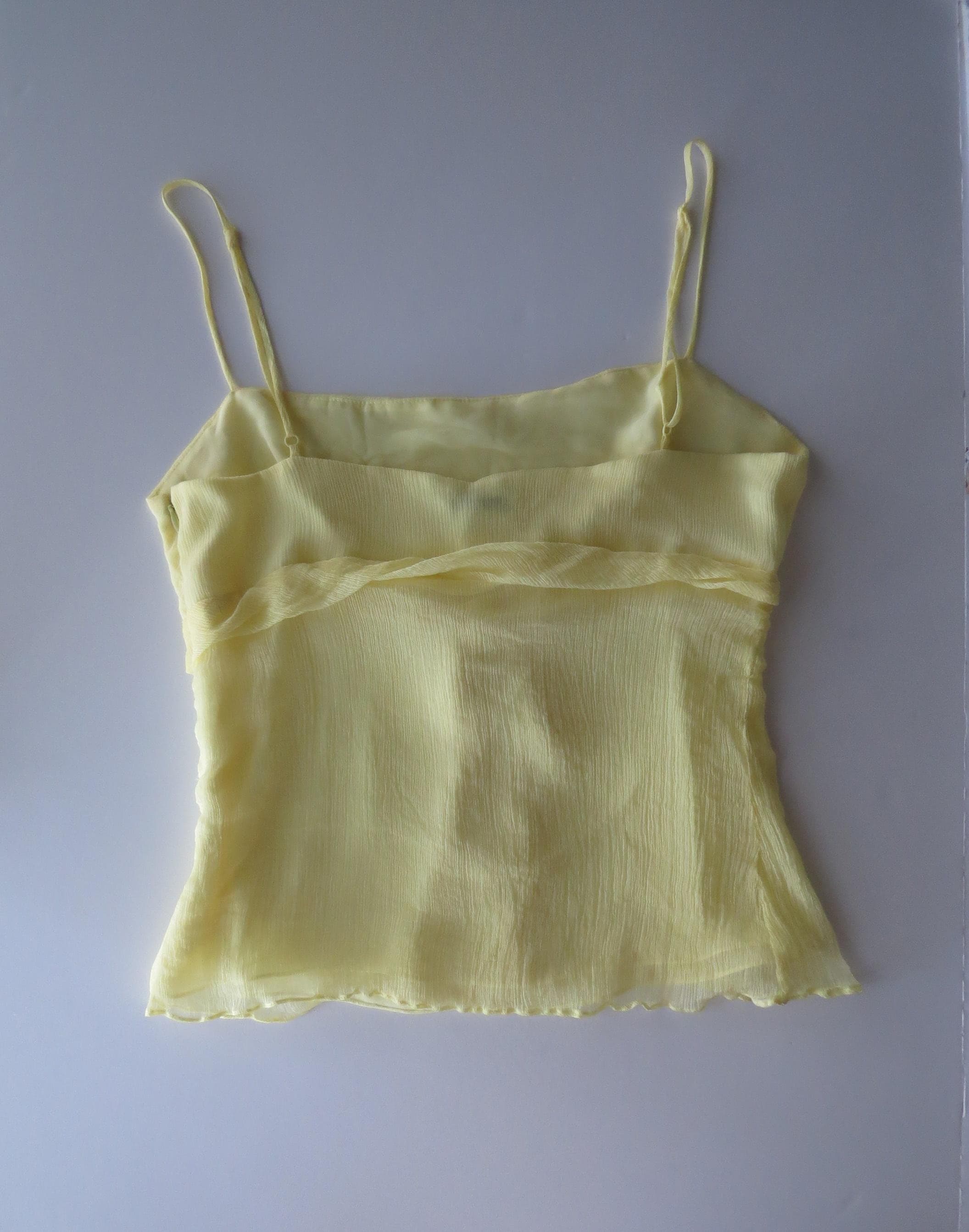 Vintage Italian 100% Silk Butter Yellow Intimissimi Crinkle Chiffon Flowy Top w/ Ties, 2000s - Thumbnail 5