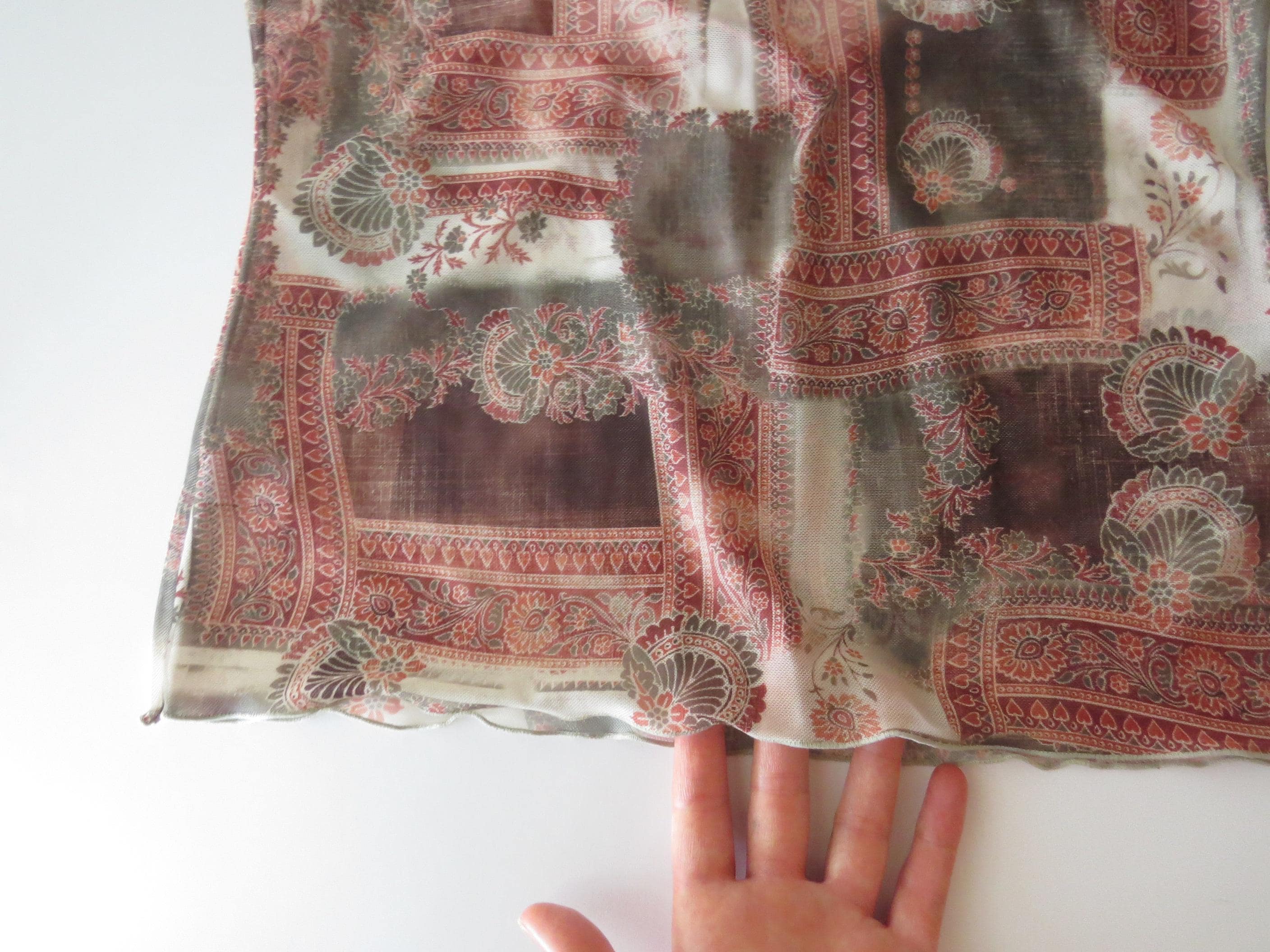 90s Italian Intimissimi Sheer Paisley Cami Top, Patchwork Print, Criss Cross Back - Thumbnail 3