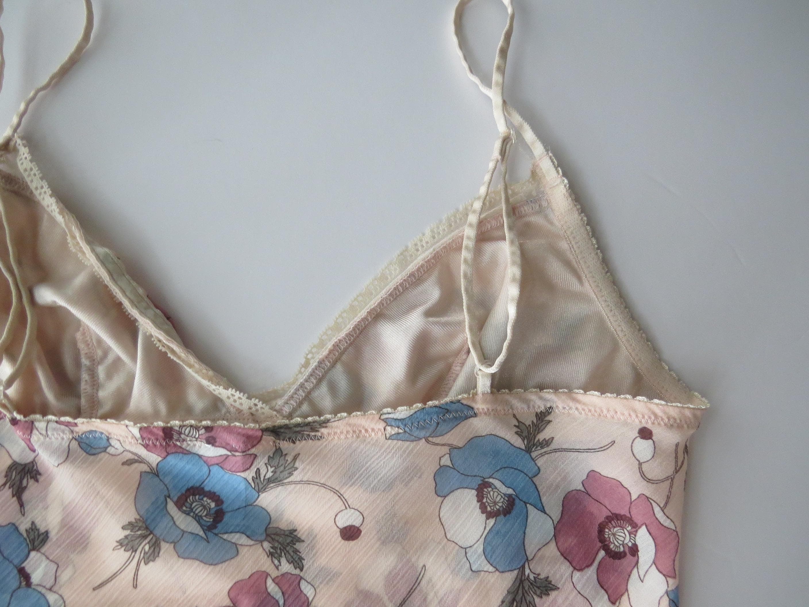 00s Italian Vintage Intimissi Floral Peach Camisole Top Cropped Bias Cut - Thumbnail 8