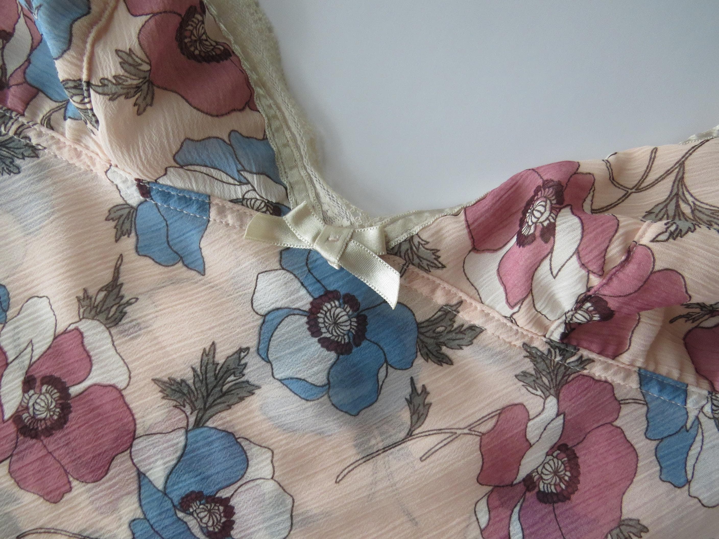 00s Italian Vintage Intimissi Floral Peach Camisole Top Cropped Bias Cut - Thumbnail 6