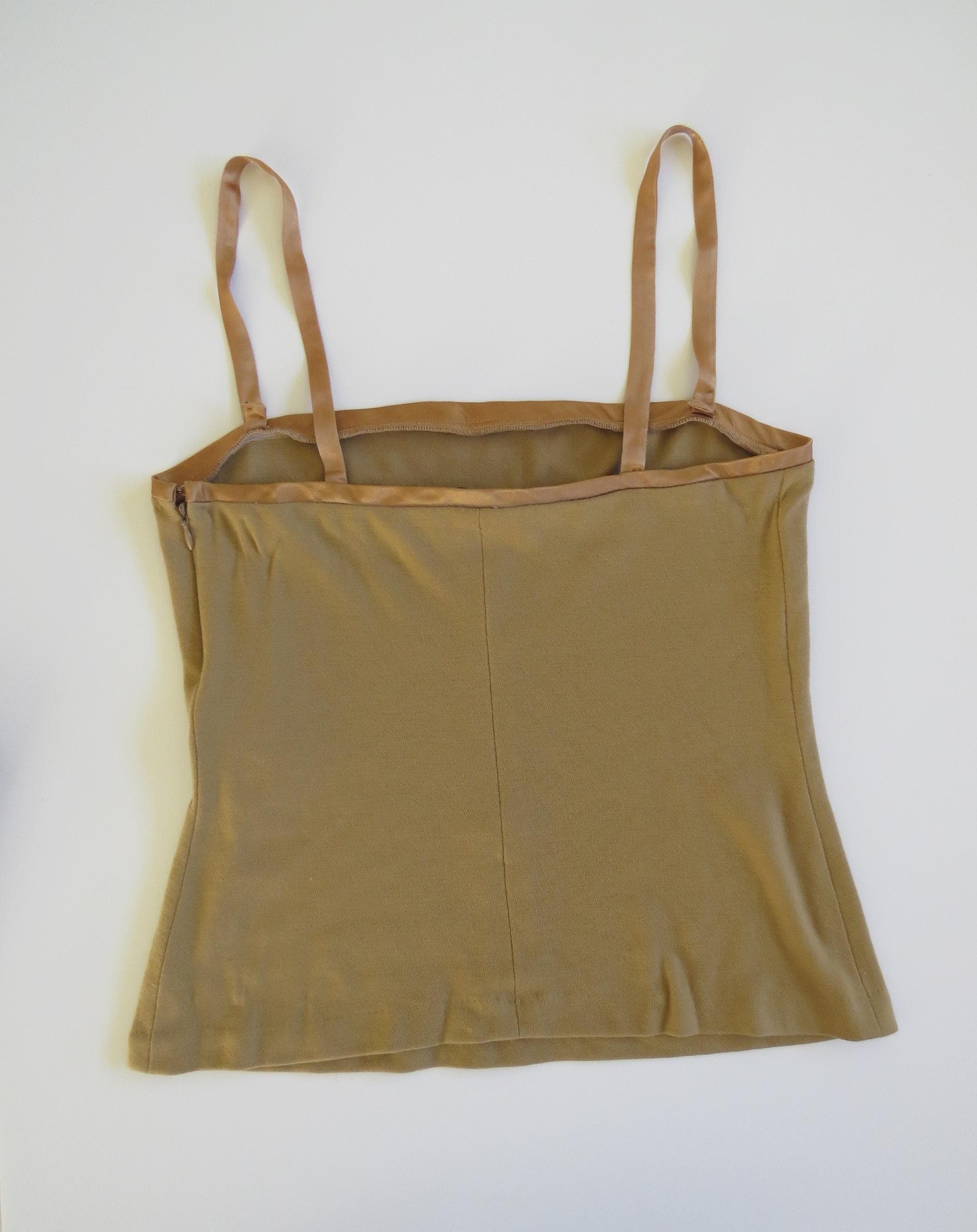 Italian Vintage Alessandro Dell'Acqua 100% Wool Camisole, Minimalist 90s, Camel Brown - Thumbnail 3