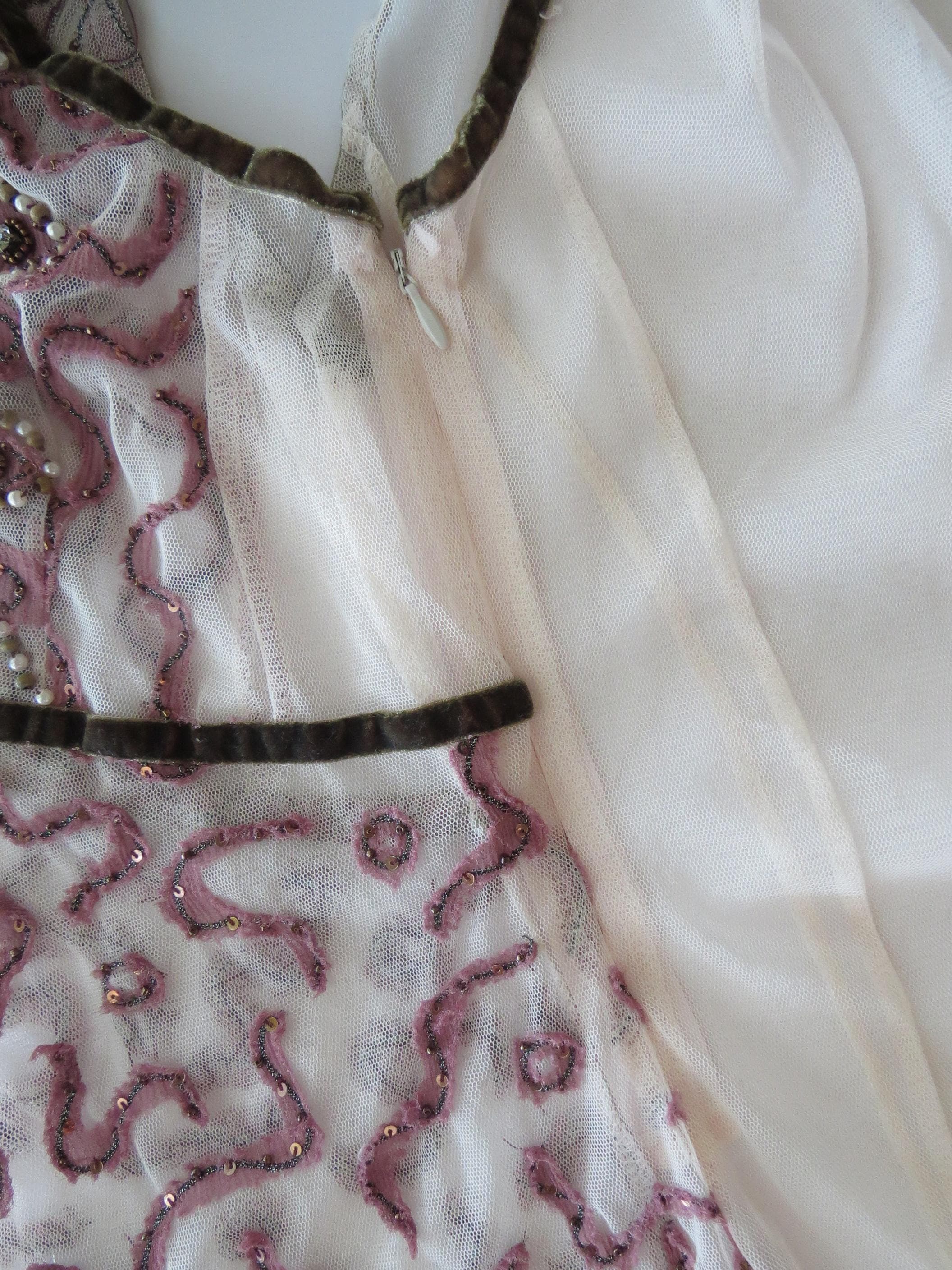 Vintage Pinko Italian 90s Silk Blend Embroidered Camisole, Beaded Mesh, Velvet, Made in Italy - Thumbnail 9