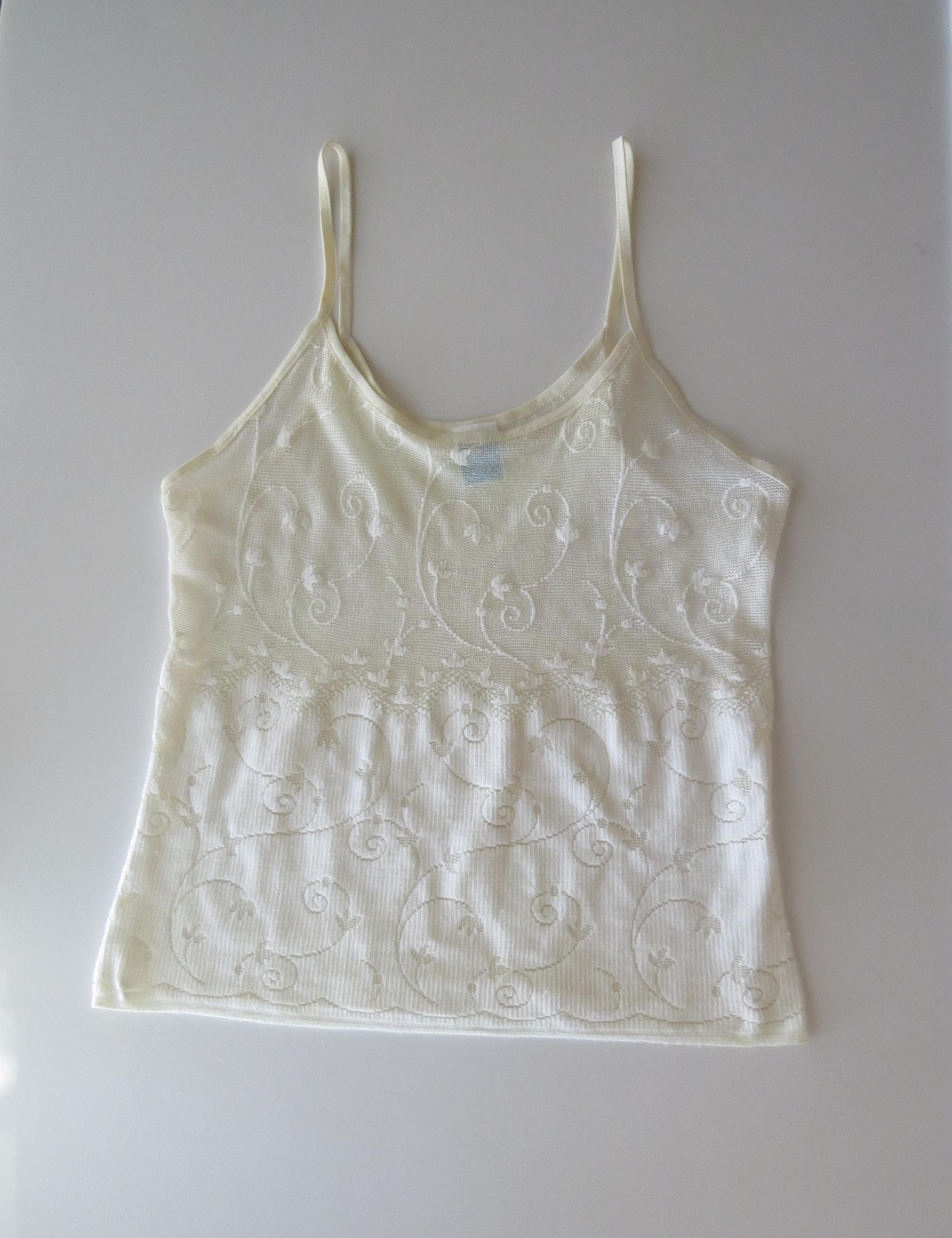 90s Vintage Italian Cream Embroidered Camisole, Infil, Made in Italy