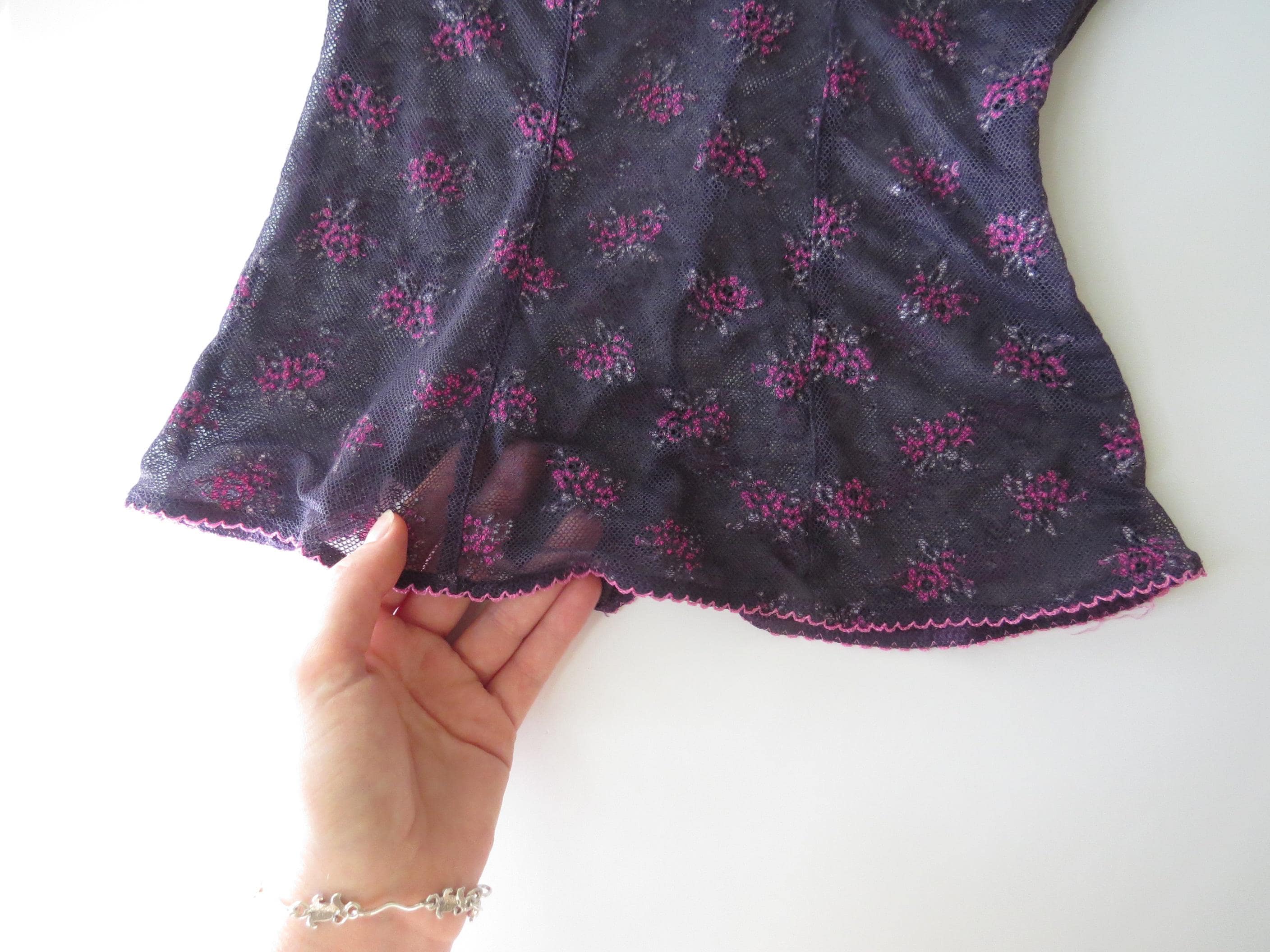 Vintage Intimissimi Plum Purple Floral Mesh Camisole Bustier Top, Italian Lace Underwire Corset Cami - Thumbnail 2