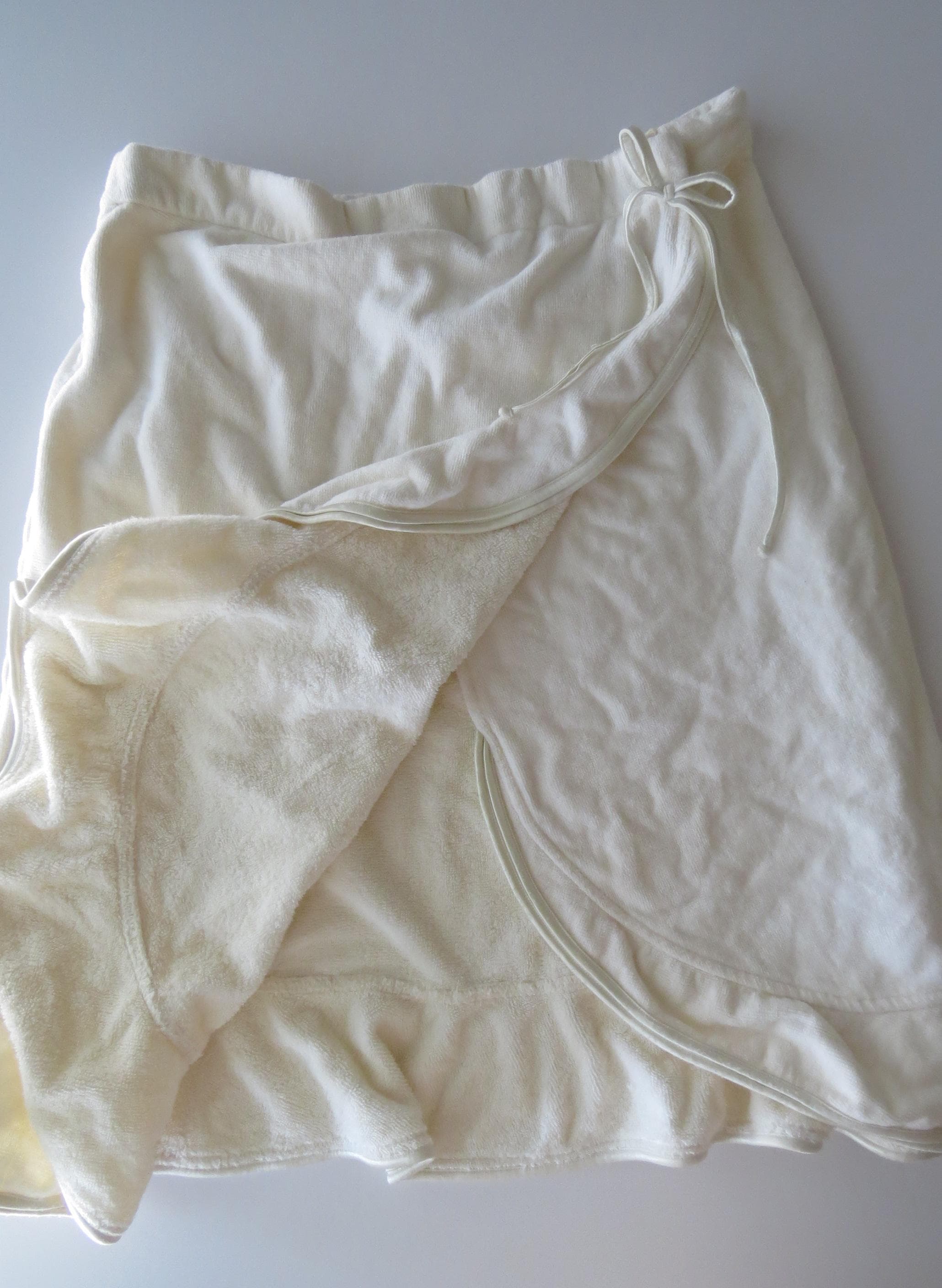 90s La Perla Vintage Italian Cream Off-White Cotton Terry Cloth Wrap Skirt - Luxury Beachwear