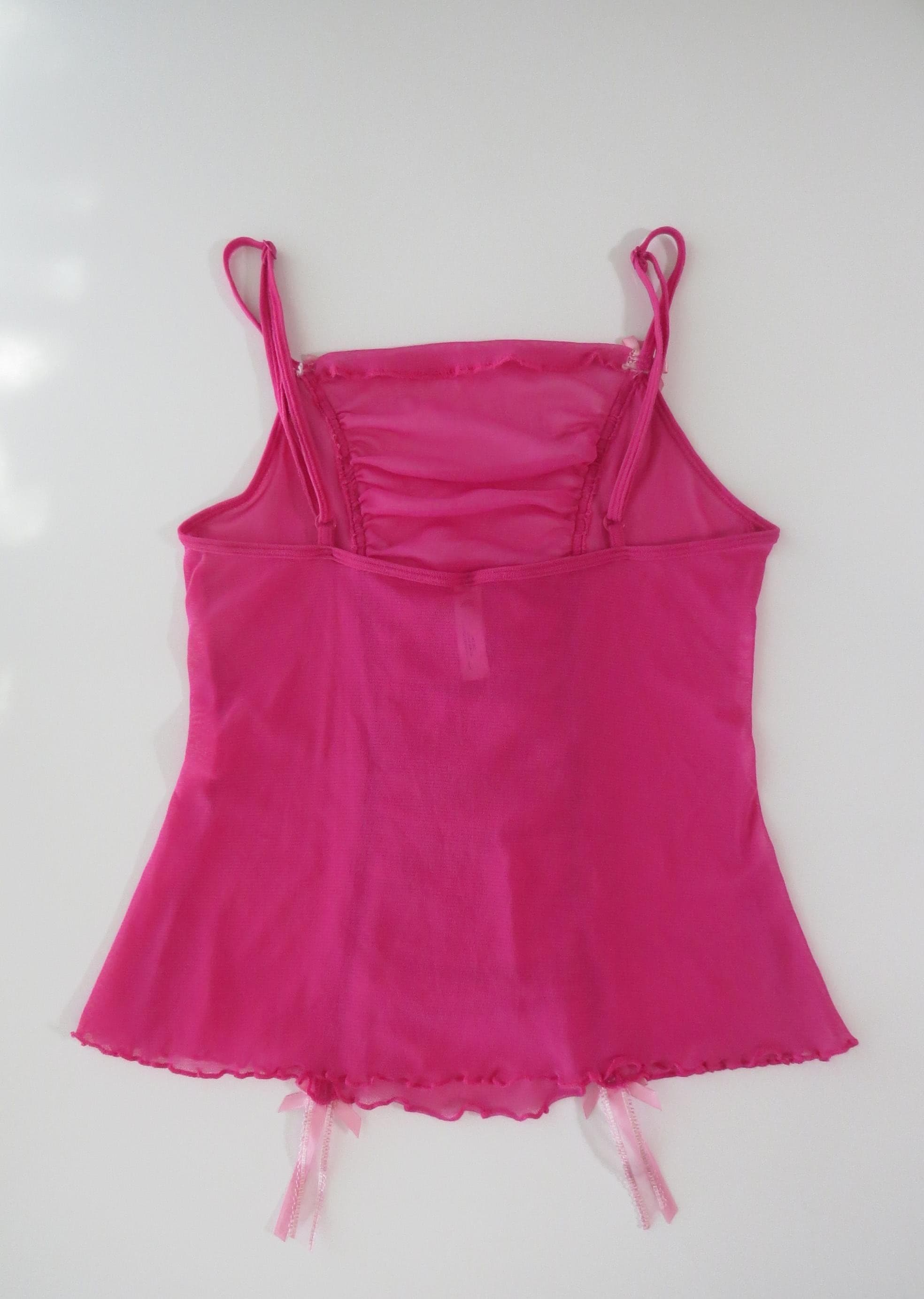 Vintage Victoria's Secret Pink Mesh Ruched Cami Top w/ Baby Pink Bows - Thumbnail 5