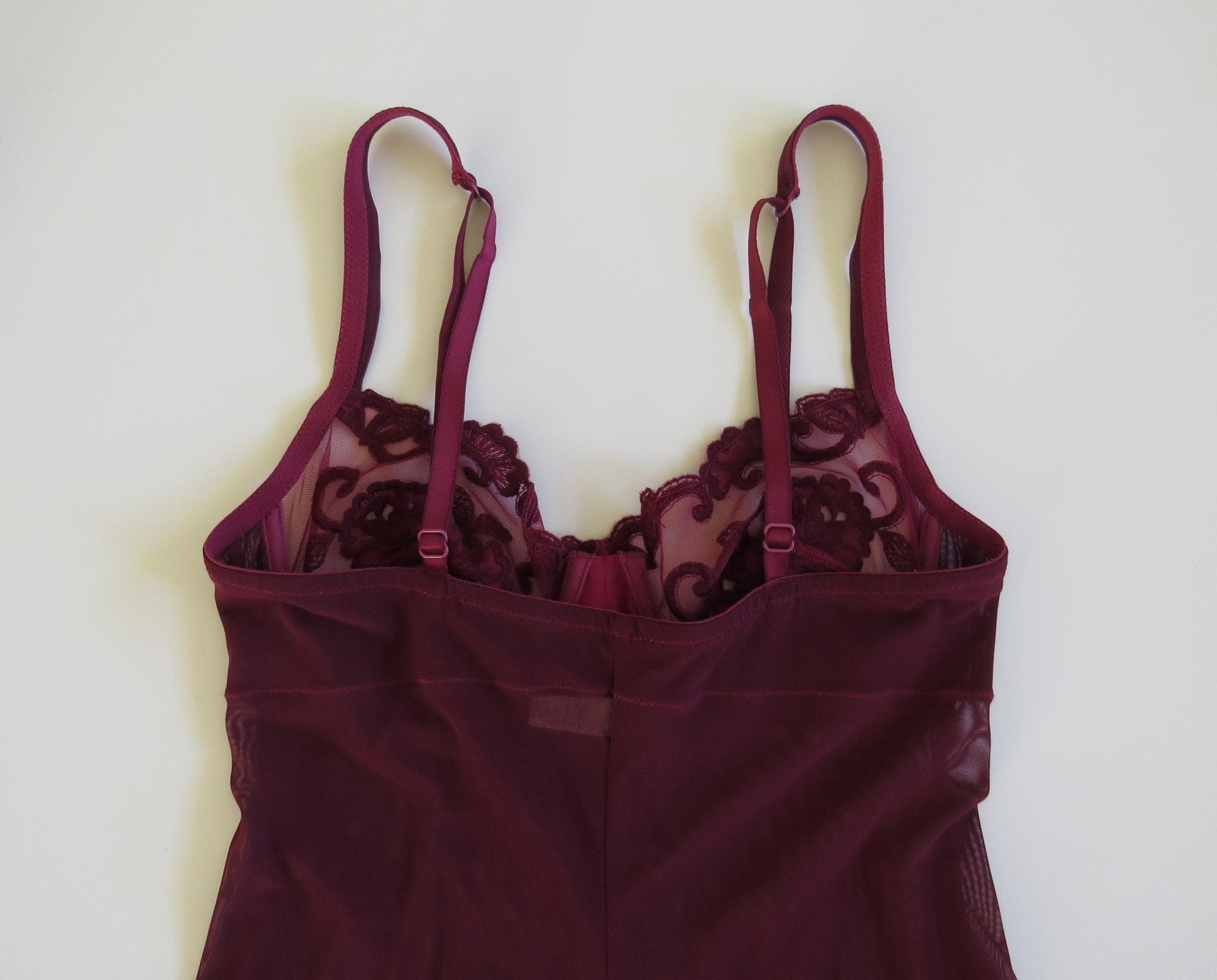 Vintage Italian La Perla Black Label Mesh Slip Dress/Chemise Deep burgundy/Wine Red - Thumbnail 8