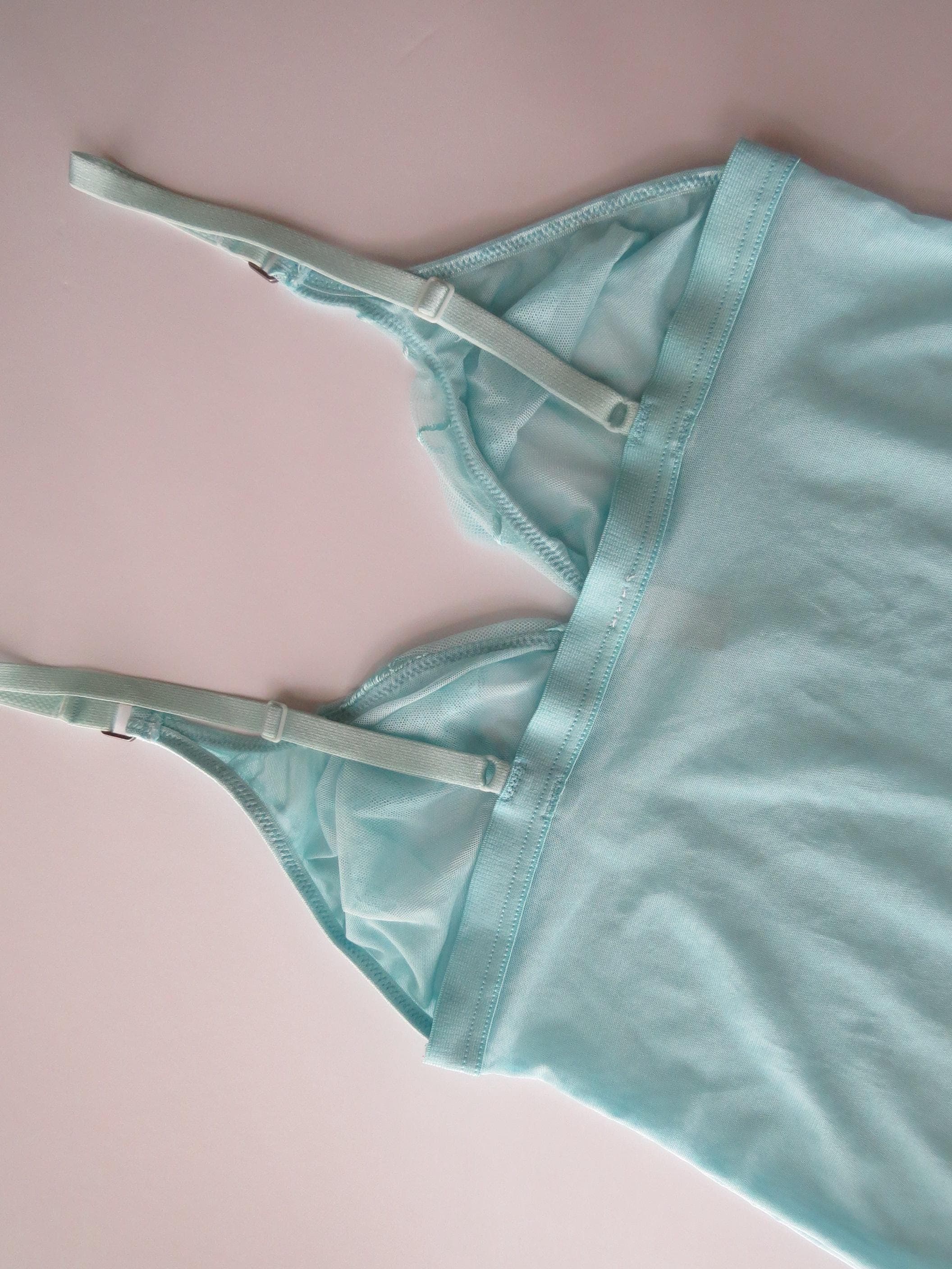 Vintage Italian Intimissimi Pastel Blue / Cornflower Blue Cami, Embroidery Details, 2000s - Thumbnail 6