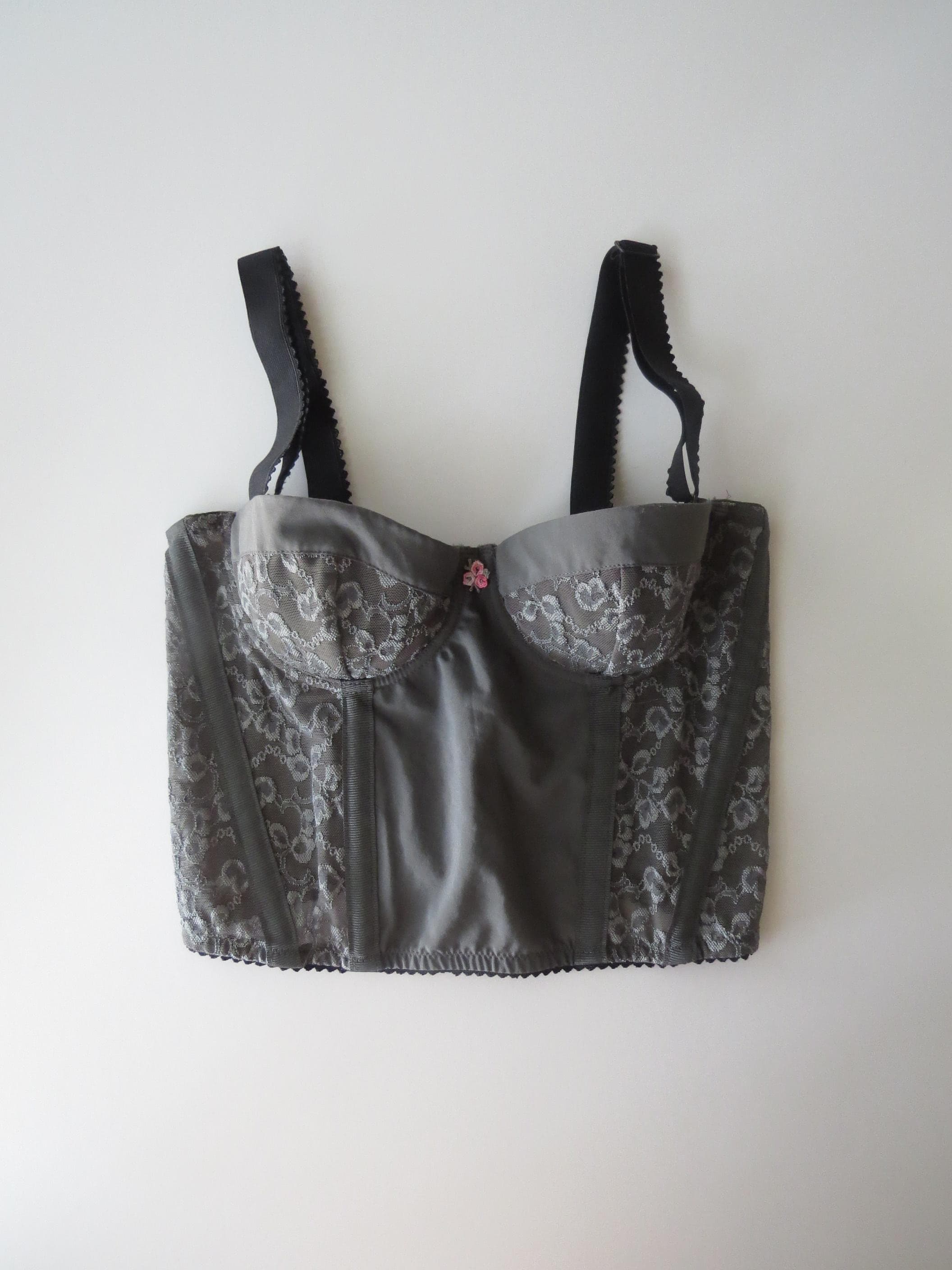 Vintage Italian 00s Intimissimi Corset Bustier Top, Lace Overlay, Boned Paneling, Thick Straps