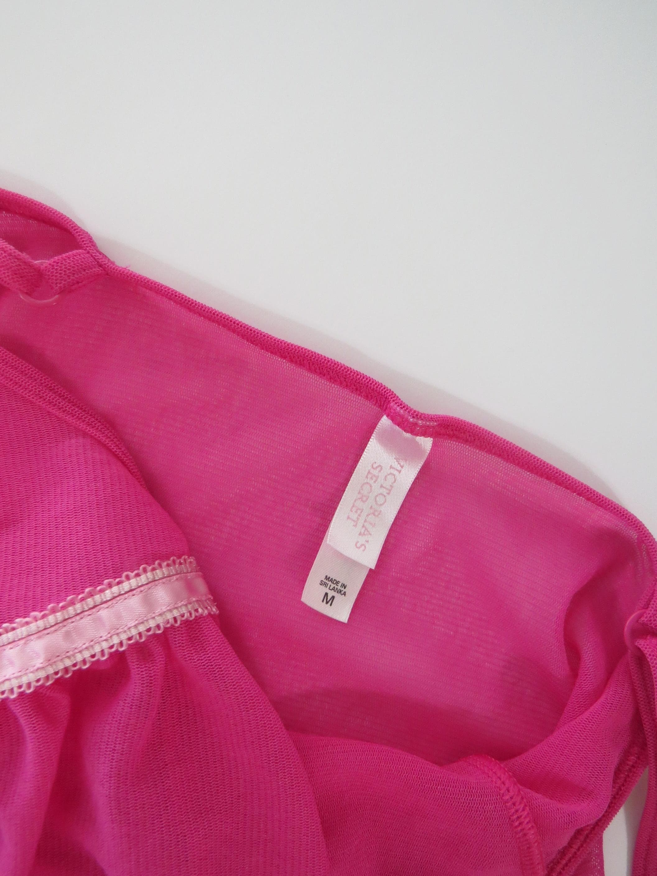 Vintage Victoria's Secret Pink Mesh Ruched Cami Top w/ Baby Pink Bows - Thumbnail 3