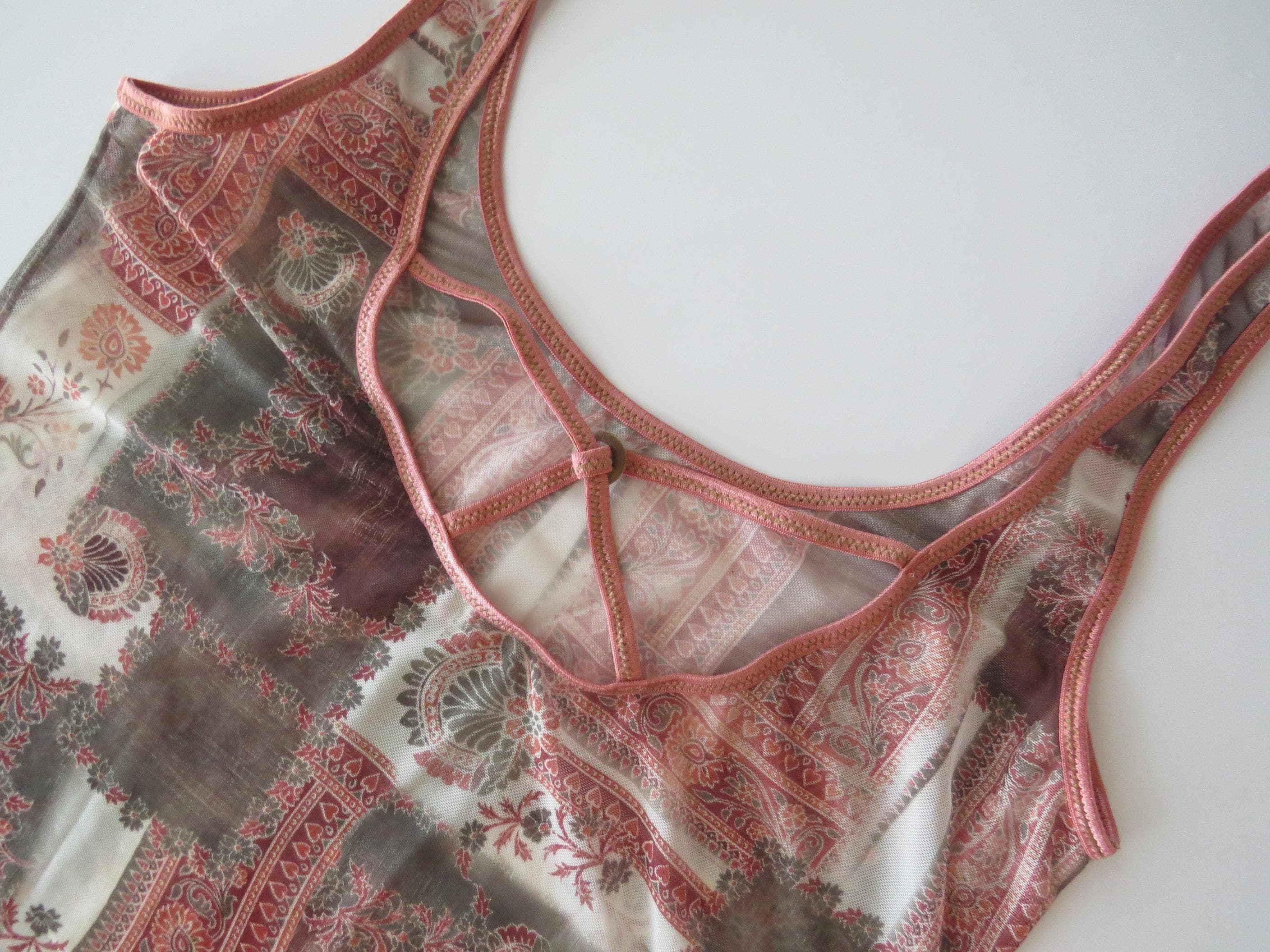90s Italian Intimissimi Sheer Paisley Cami Top, Patchwork Print, Criss Cross Back - Thumbnail 8
