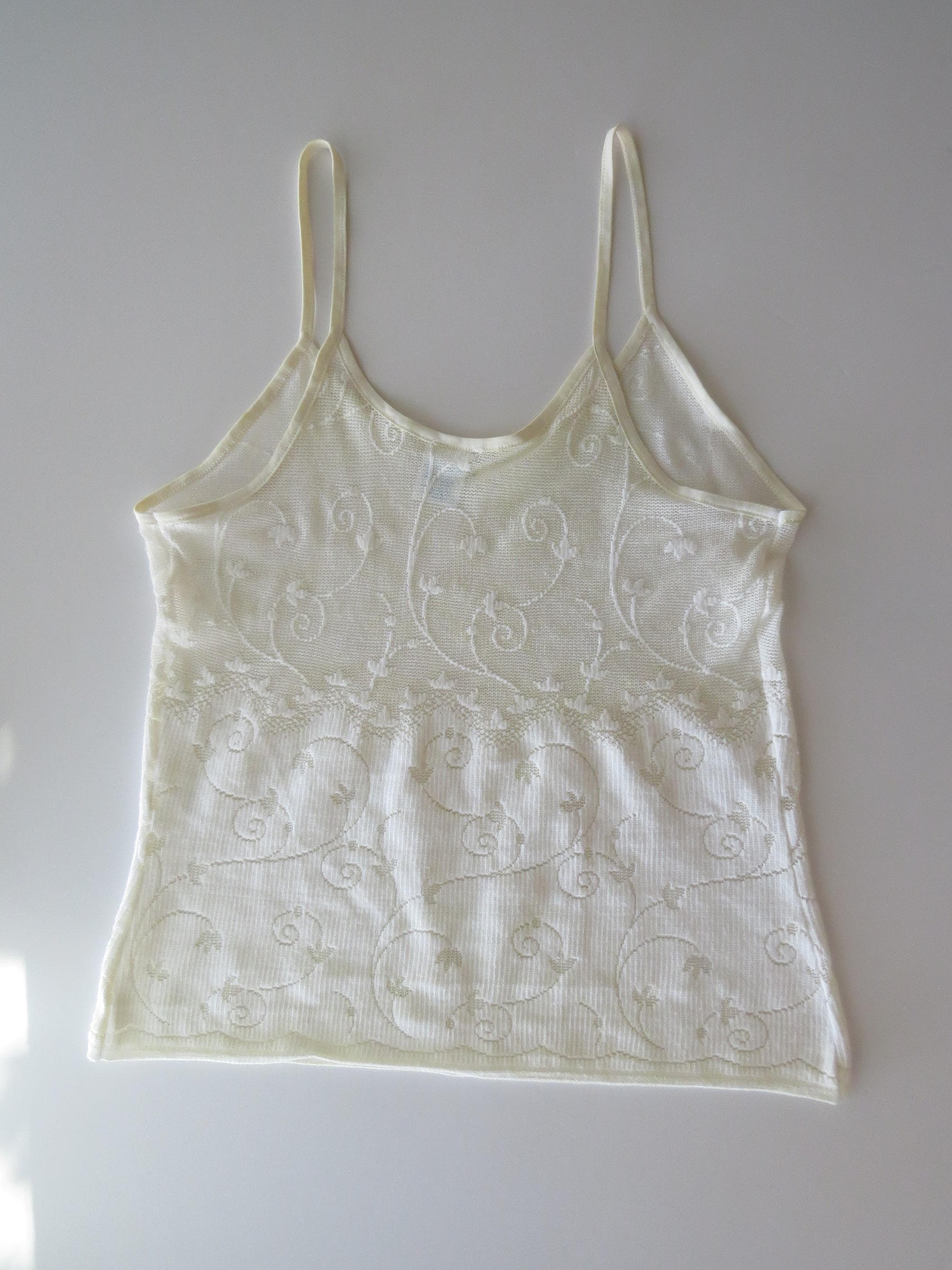 90s Vintage Italian Cream Embroidered Camisole, Infil, Made in Italy - Thumbnail 5