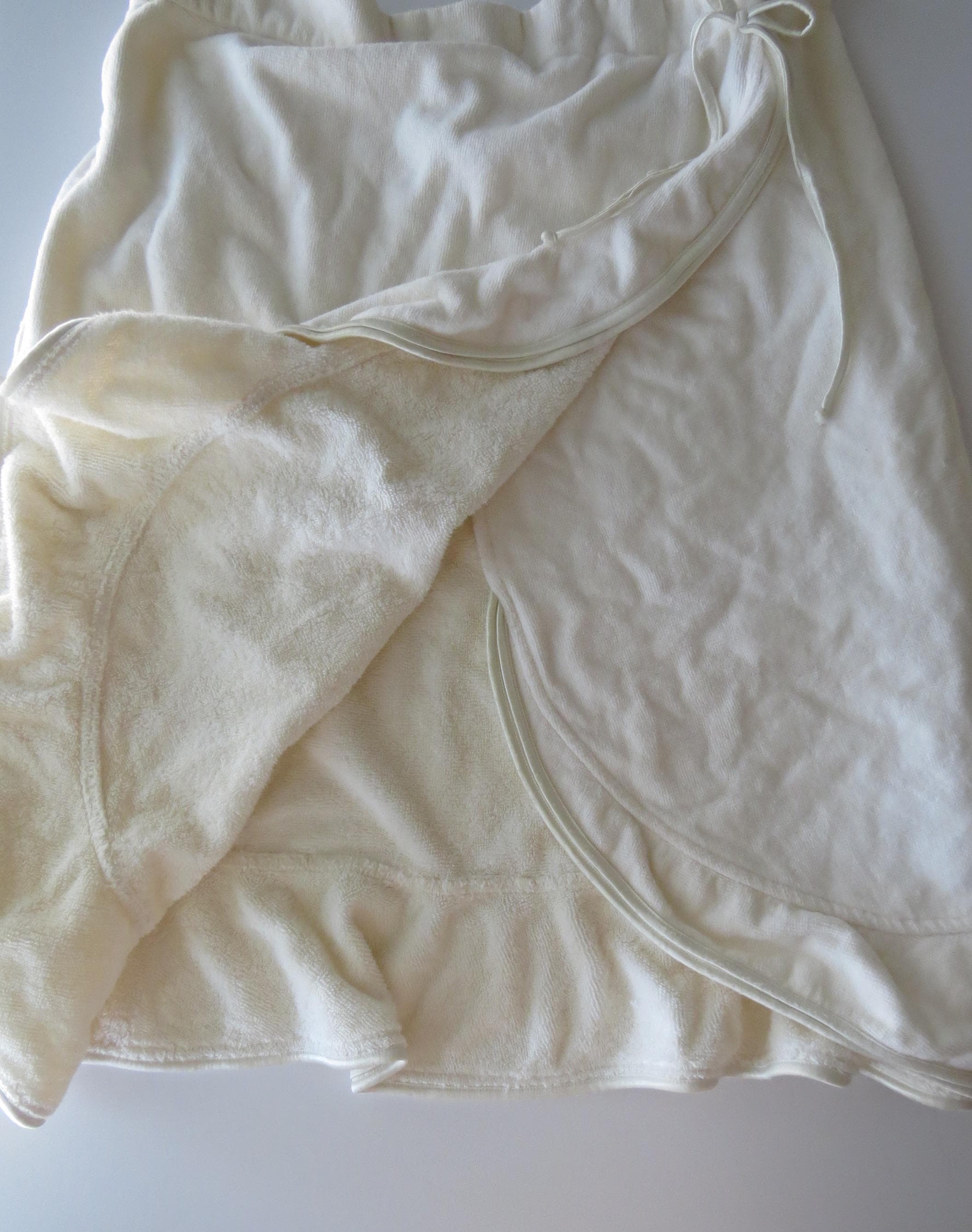 90s La Perla Vintage Italian Cream Off-White Cotton Terry Cloth Wrap Skirt - Luxury Beachwear - Thumbnail 3