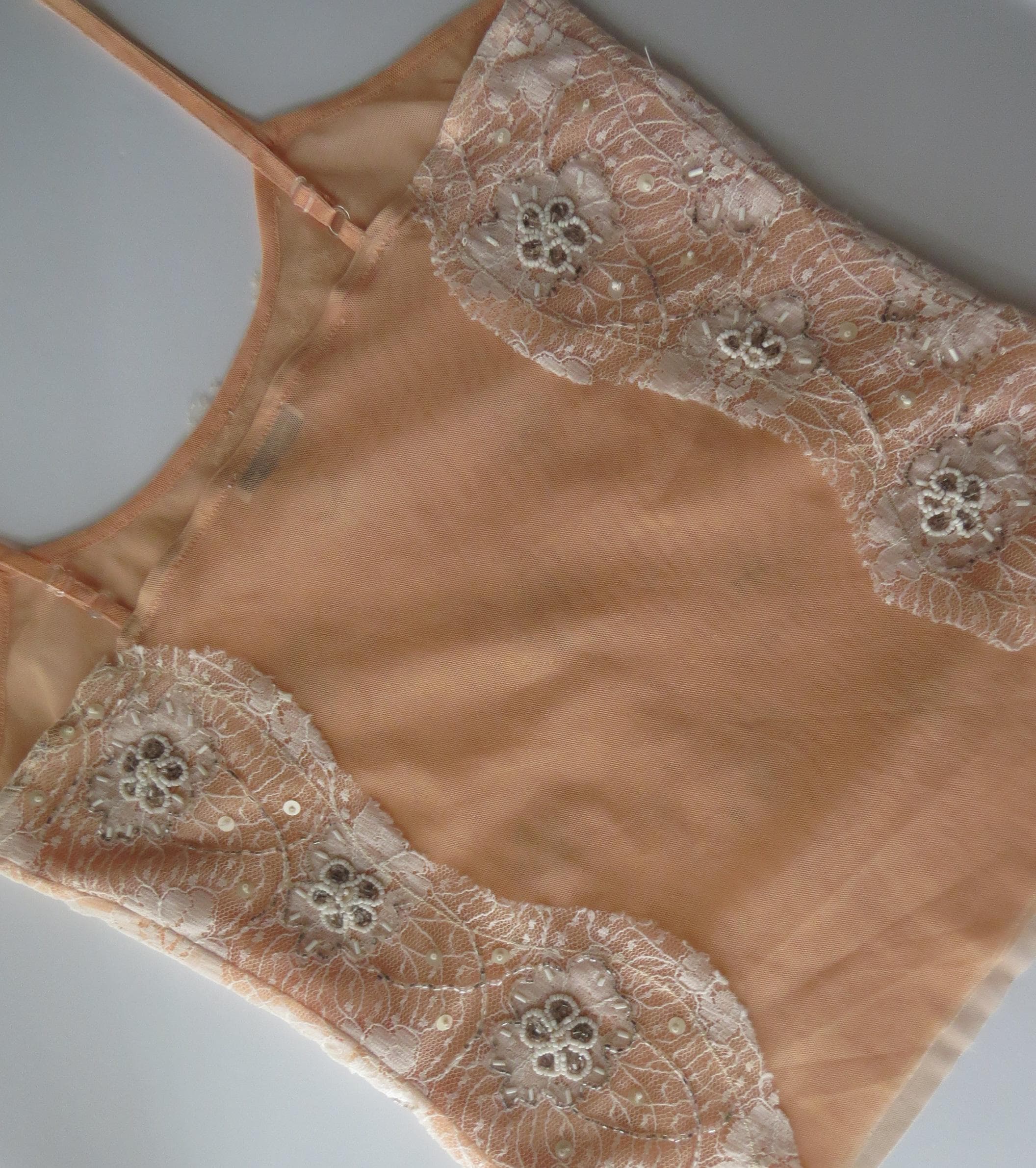 90s Vintage Italian Beaded Peach Lace Embroidered Camisole Motivi - Thumbnail 5