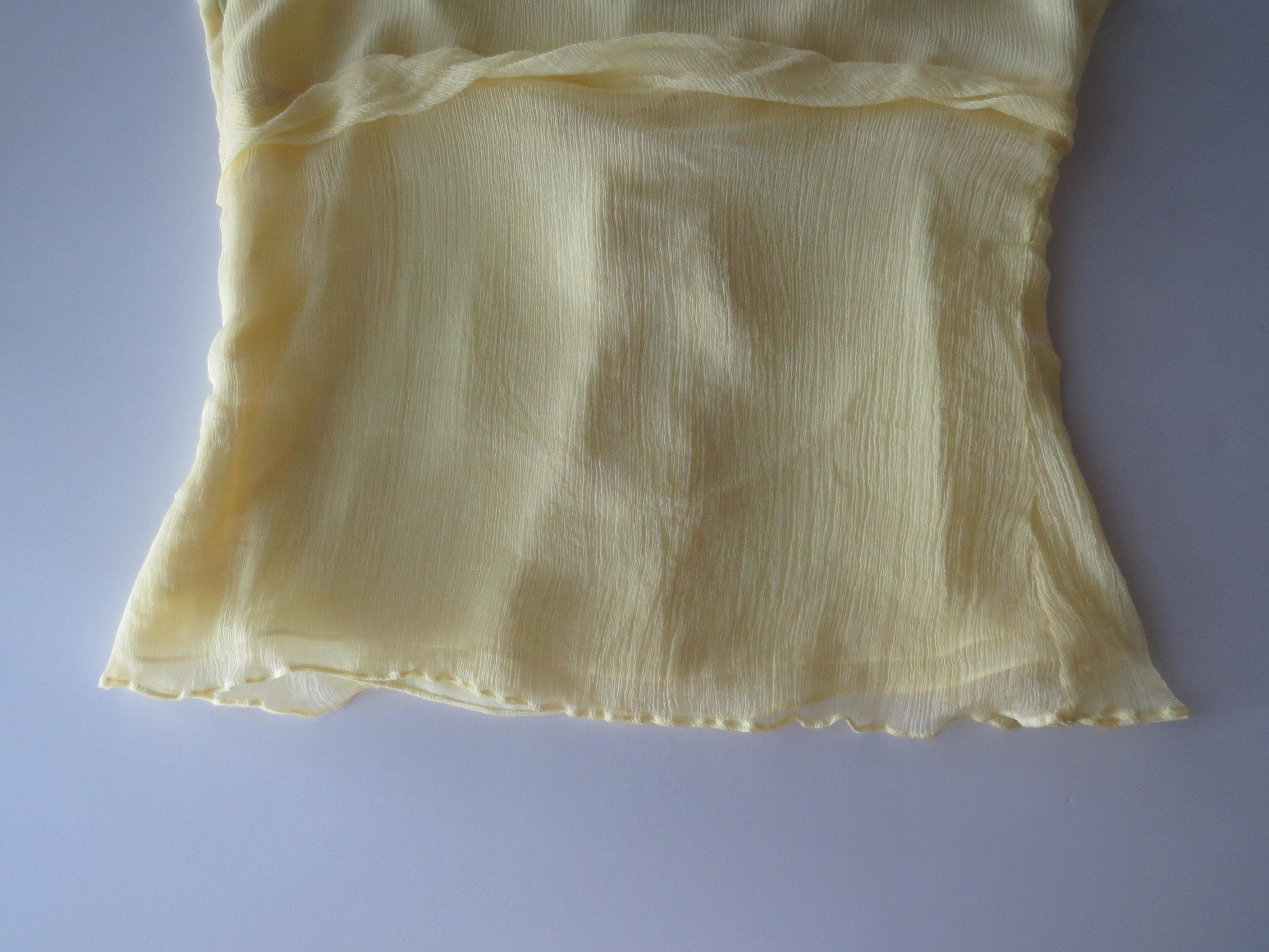 Vintage Italian 100% Silk Butter Yellow Intimissimi Crinkle Chiffon Flowy Top w/ Ties, 2000s - Thumbnail 6