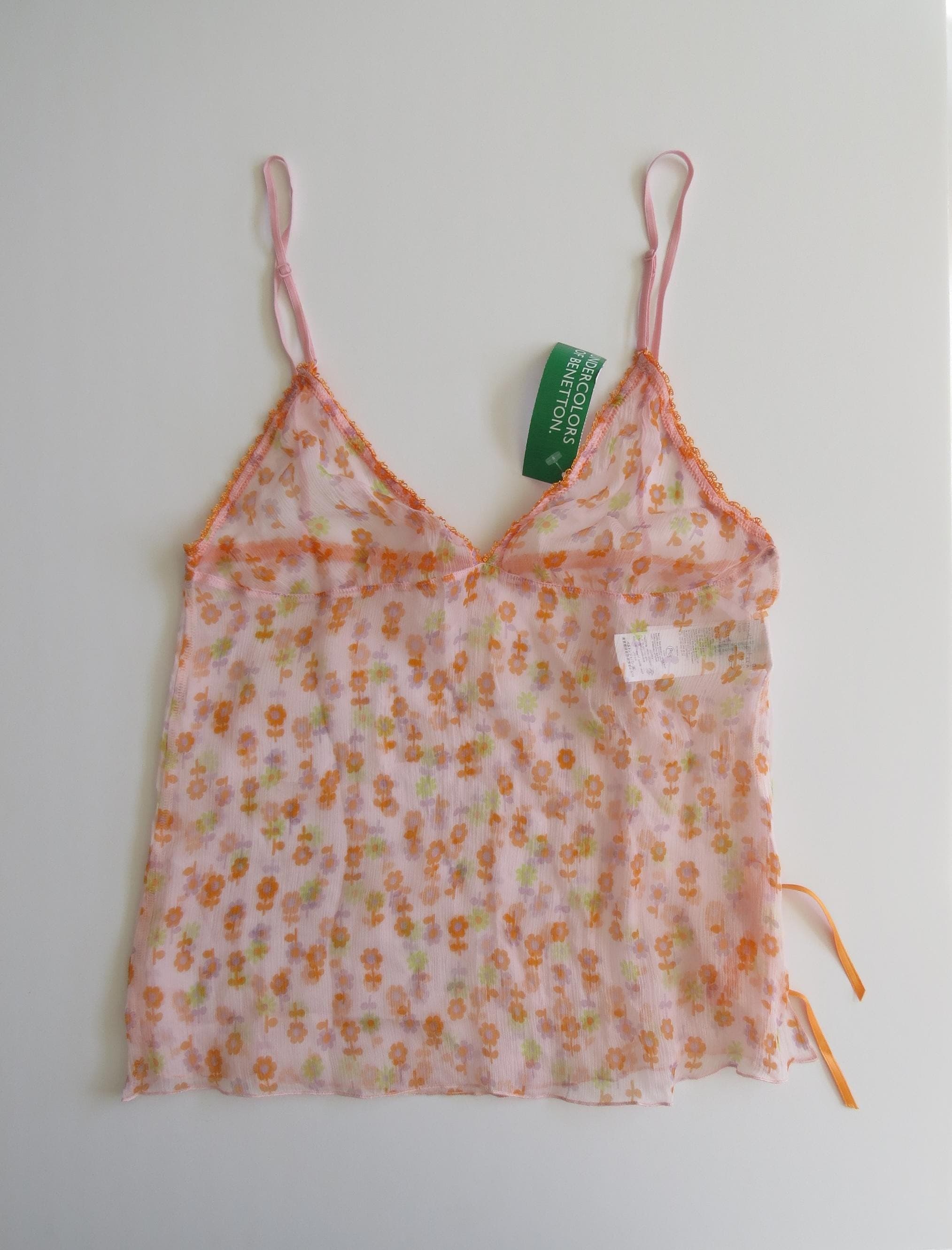 Vintage Italian 100% Silk Yellow/Orange Spring Floral 90s Camisole NWT Deadstock