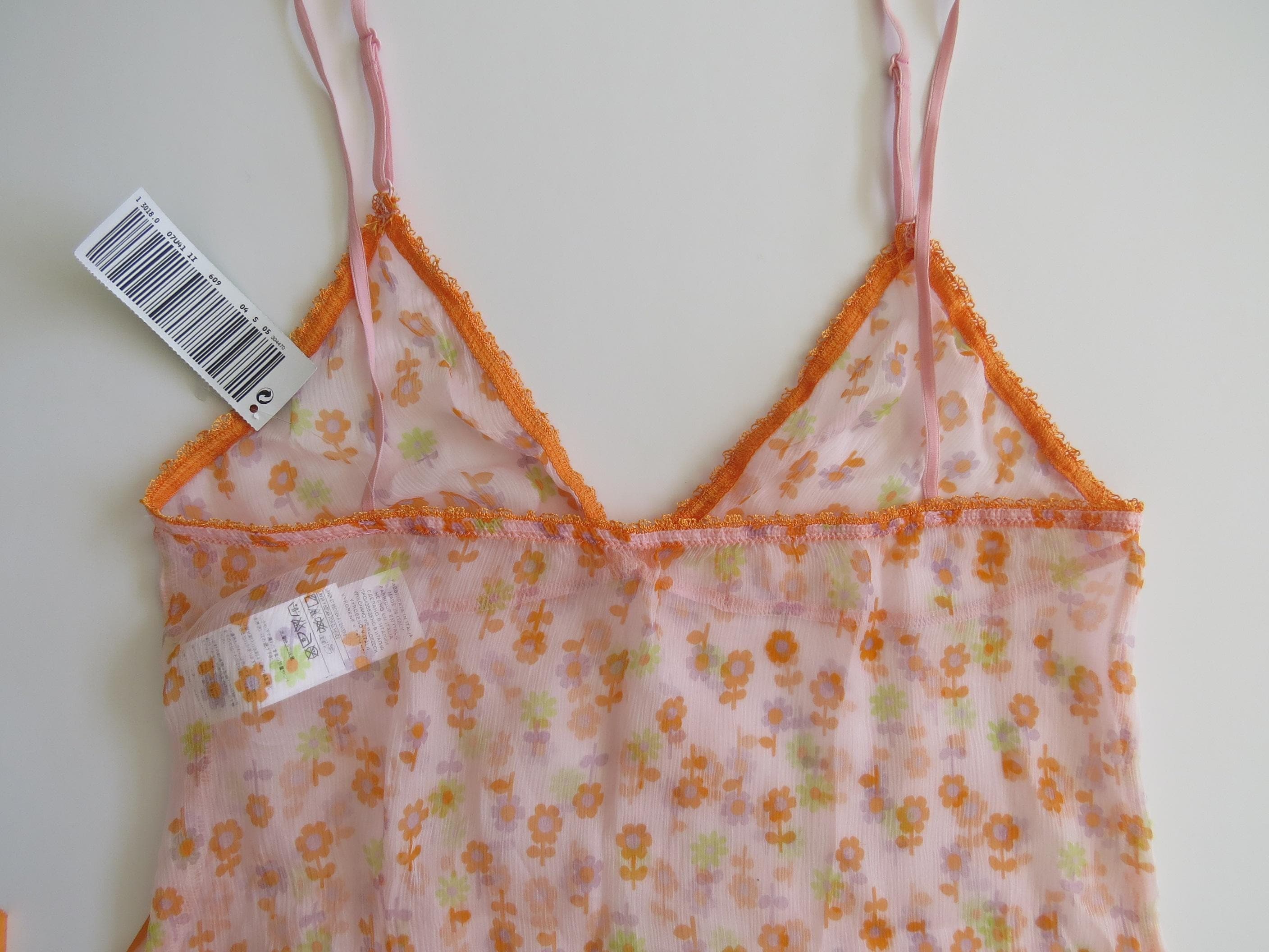 Vintage Italian 100% Silk Yellow/Orange Spring Floral 90s Camisole NWT Deadstock - Thumbnail 4