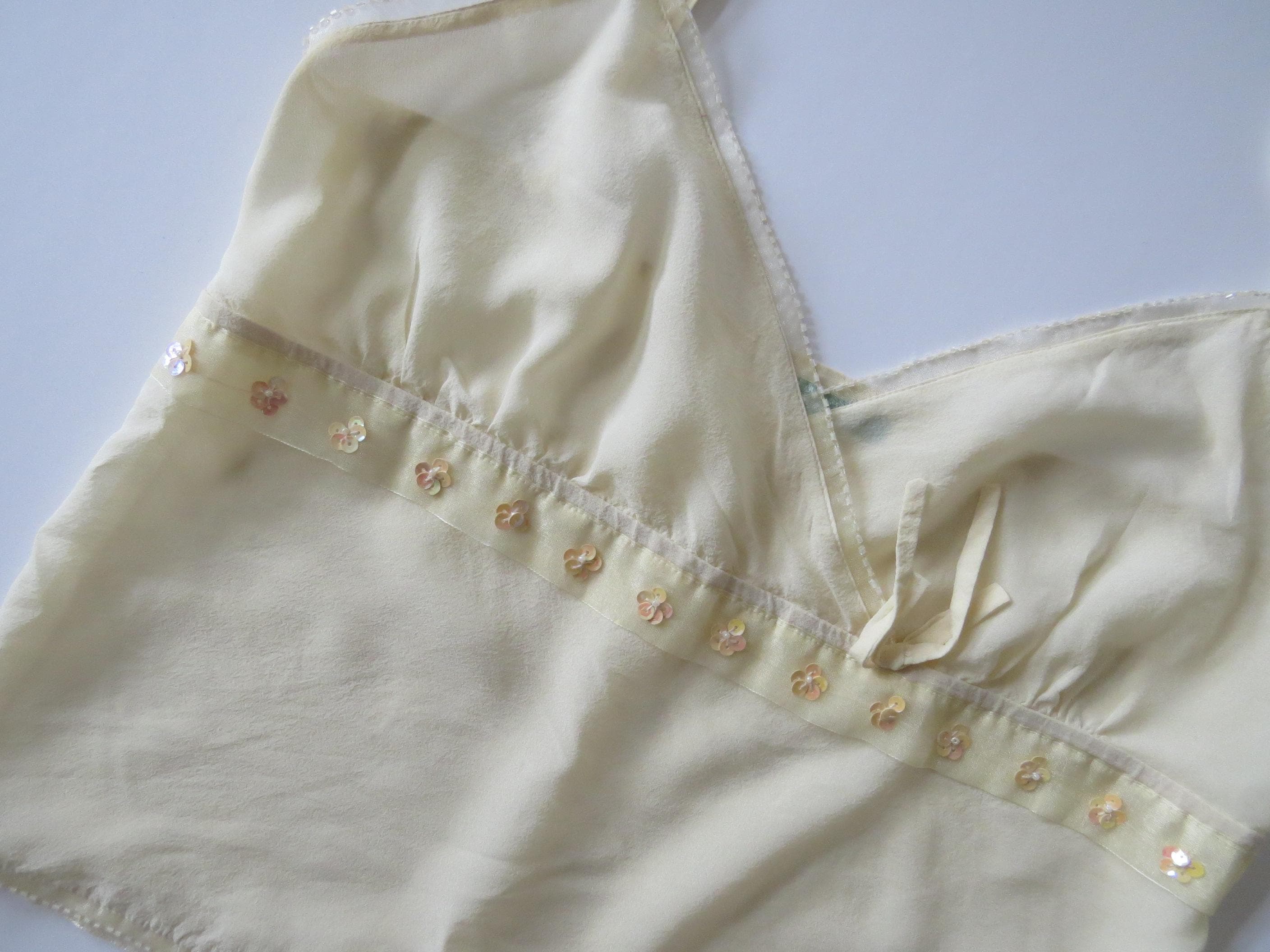 Vintage Italian Silk Butter Yellow Beaded Camisole, Sequins Cami, Made in Italy - Thumbnail 2