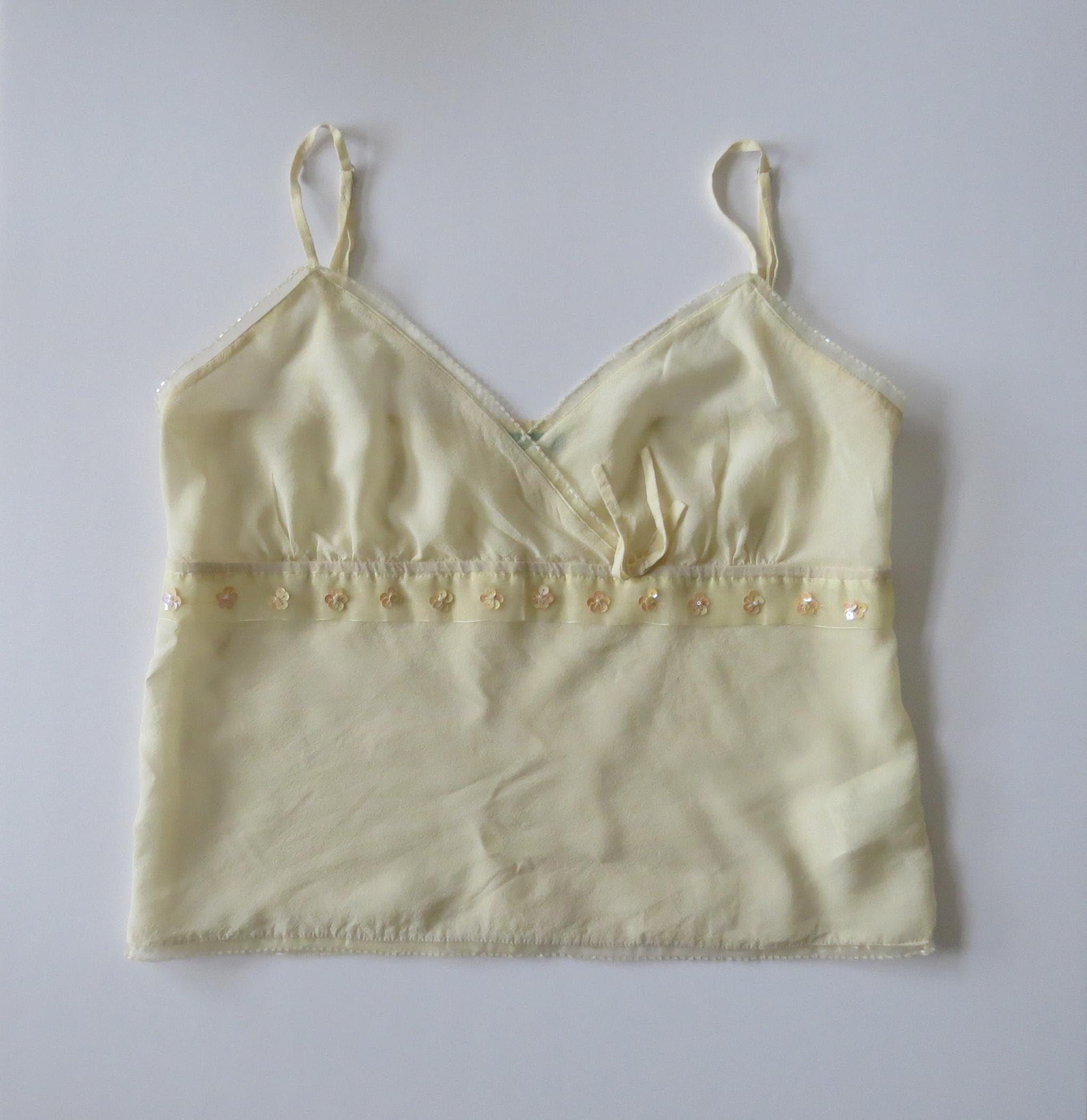 Vintage Italian Silk Butter Yellow Beaded Camisole, Sequins Cami, Made in Italy - Thumbnail 4