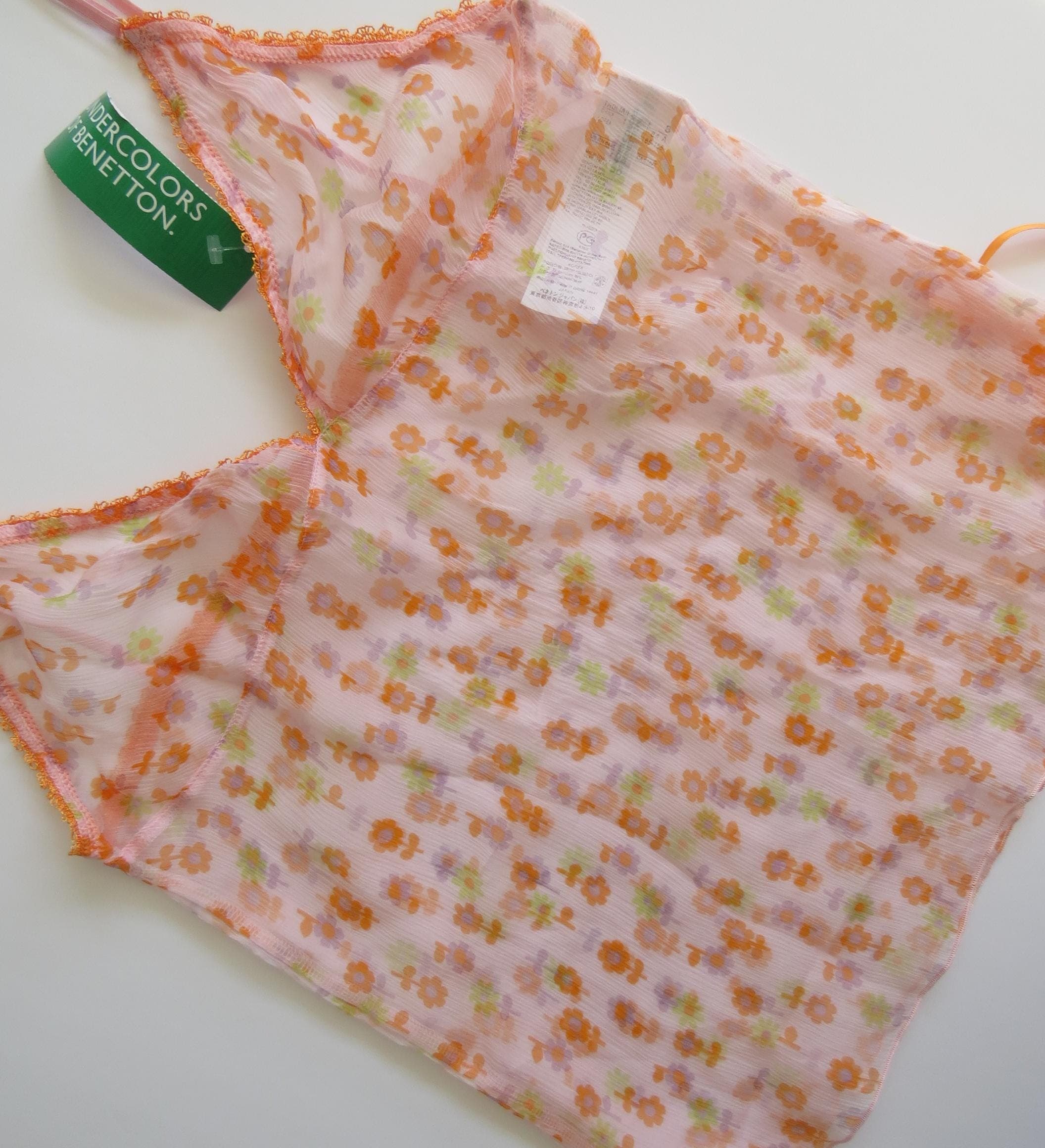 Vintage Italian 100% Silk Yellow/Orange Spring Floral 90s Camisole NWT Deadstock - Thumbnail 2