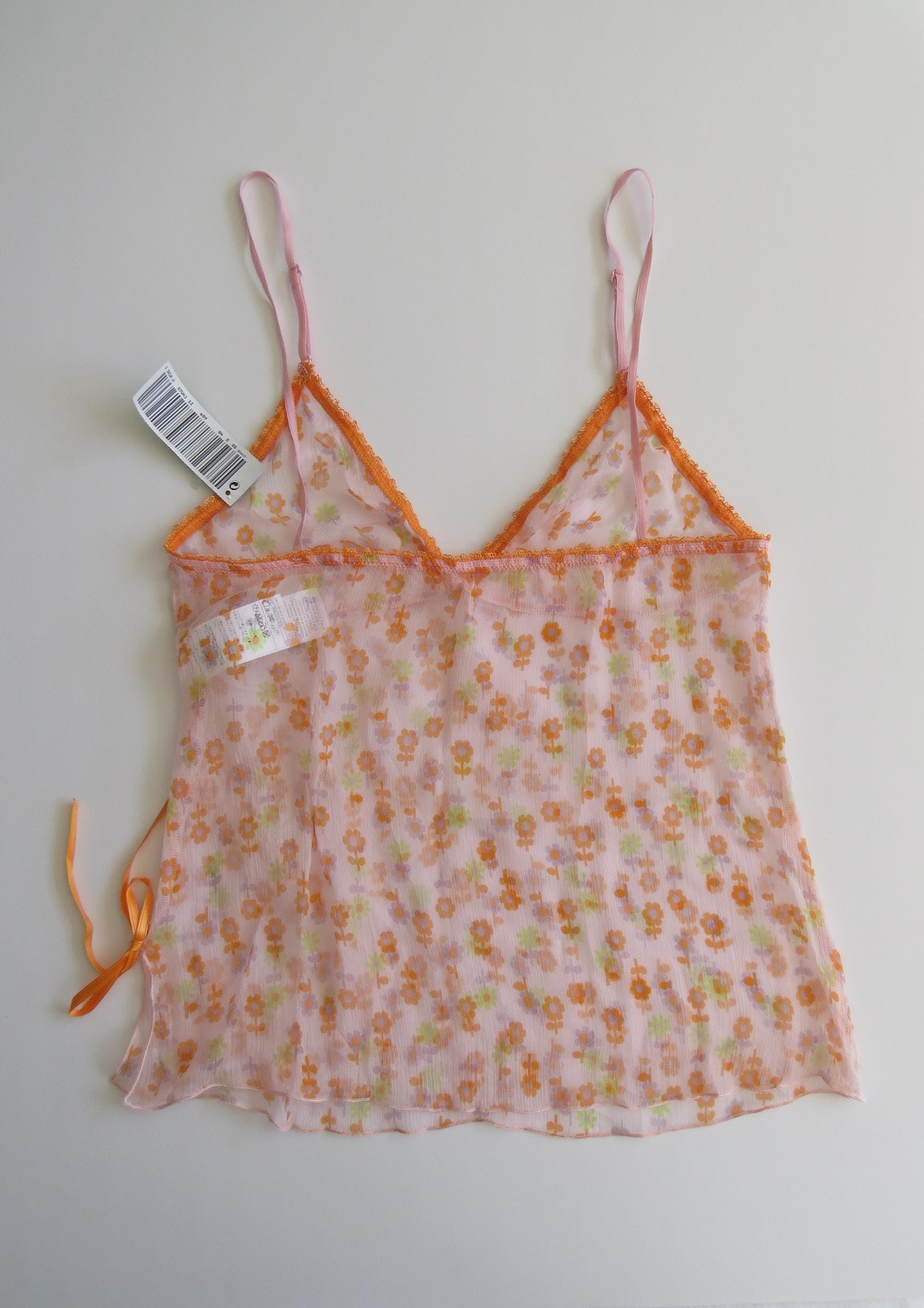 Vintage Italian 100% Silk Yellow/Orange Spring Floral 90s Camisole NWT Deadstock - Thumbnail 3