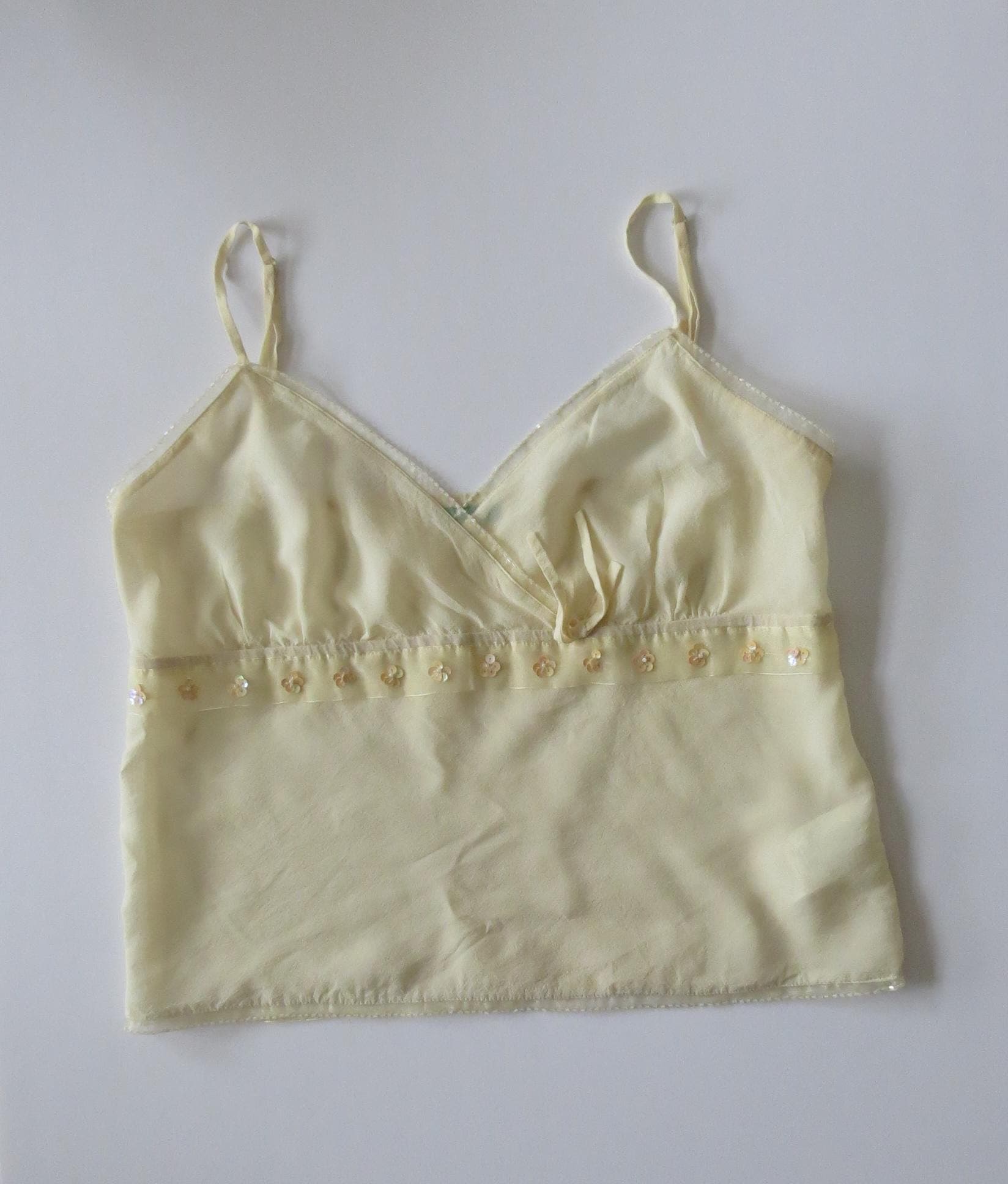 Vintage Italian Silk Butter Yellow Beaded Camisole, Sequins Cami, Made in Italy - Thumbnail 3
