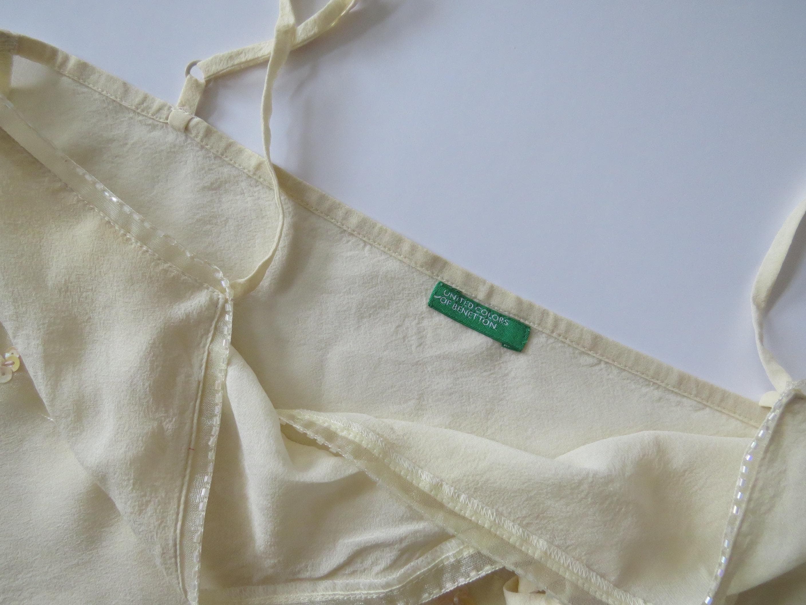 Vintage Italian Silk Butter Yellow Beaded Camisole, Sequins Cami, Made in Italy - Thumbnail 6
