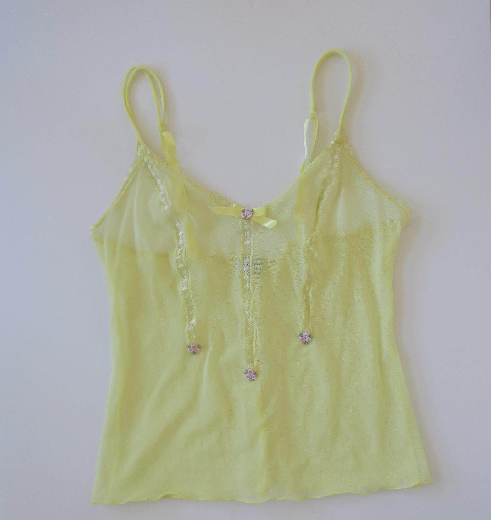 Vintage Pale Yellow Intimissimi Mesh Camsiole w/ Flower Details - Thumbnail 8