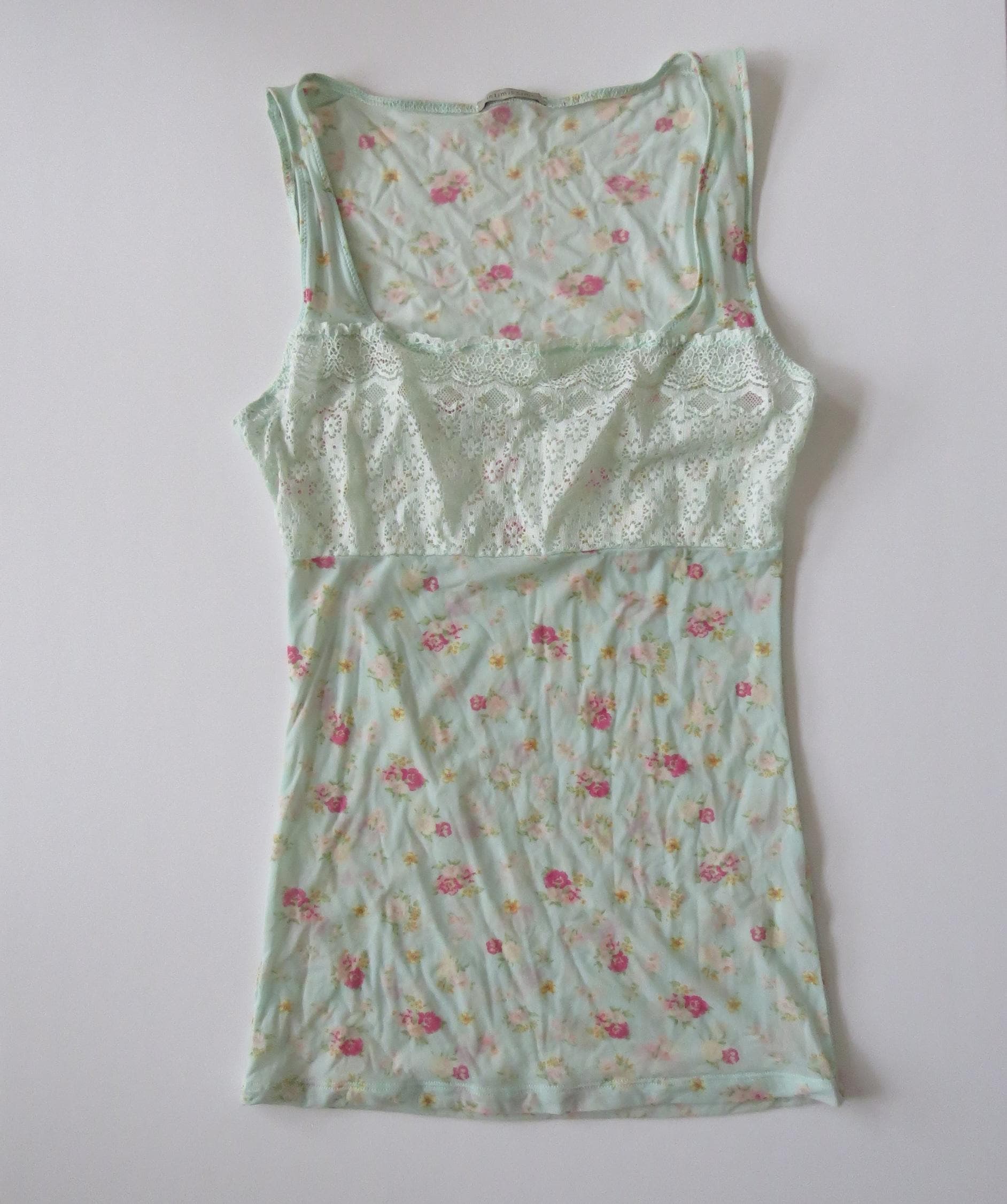 Vintage Italian Intimissimi Fiori di Campo Wildflower Mint/Pink Rosebud Camisole - Thumbnail 2