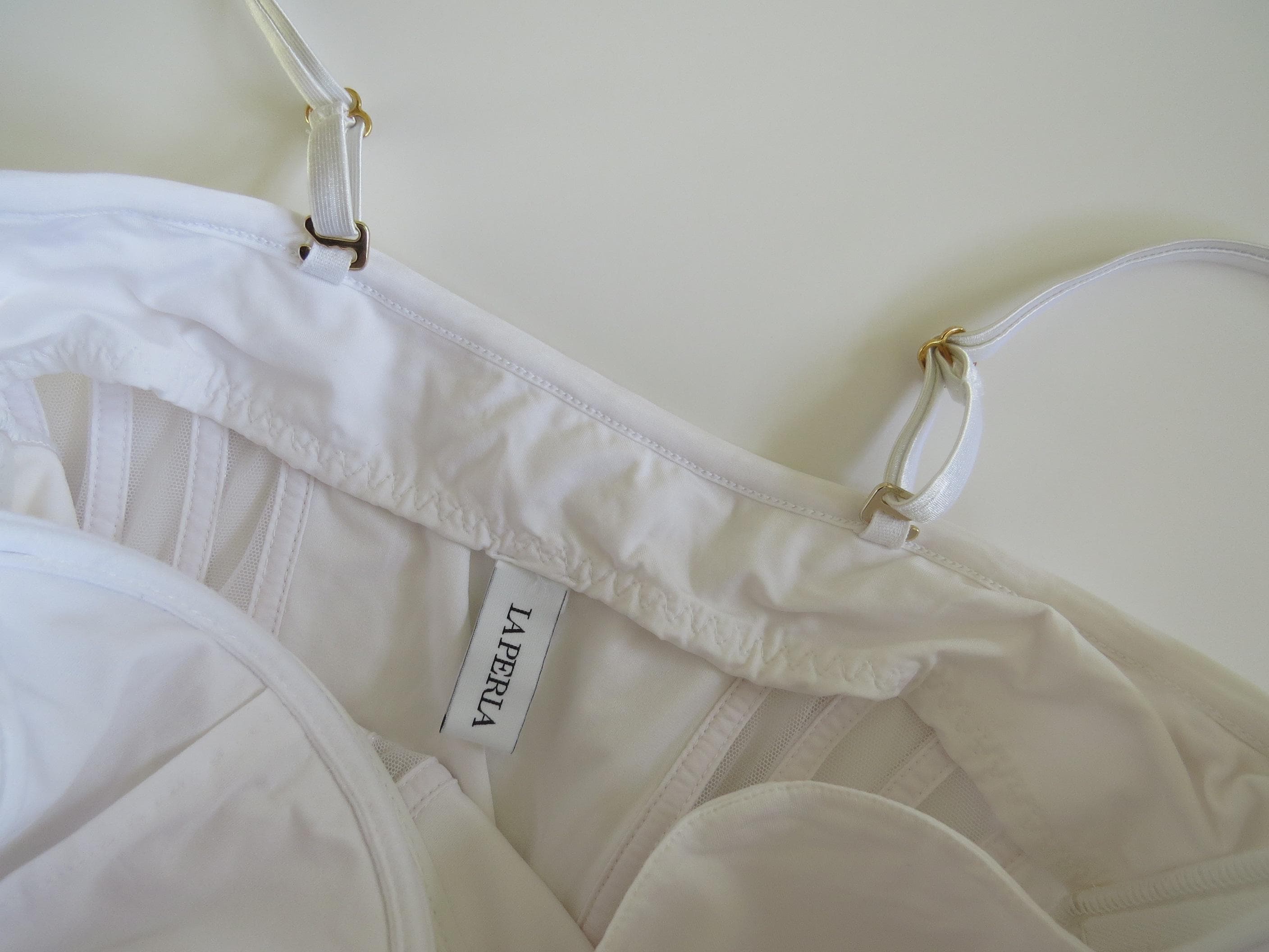 Vintage 00s La Perla White Mesh Paneled One-Piece Swimsuit Graphique Collection - Thumbnail 7