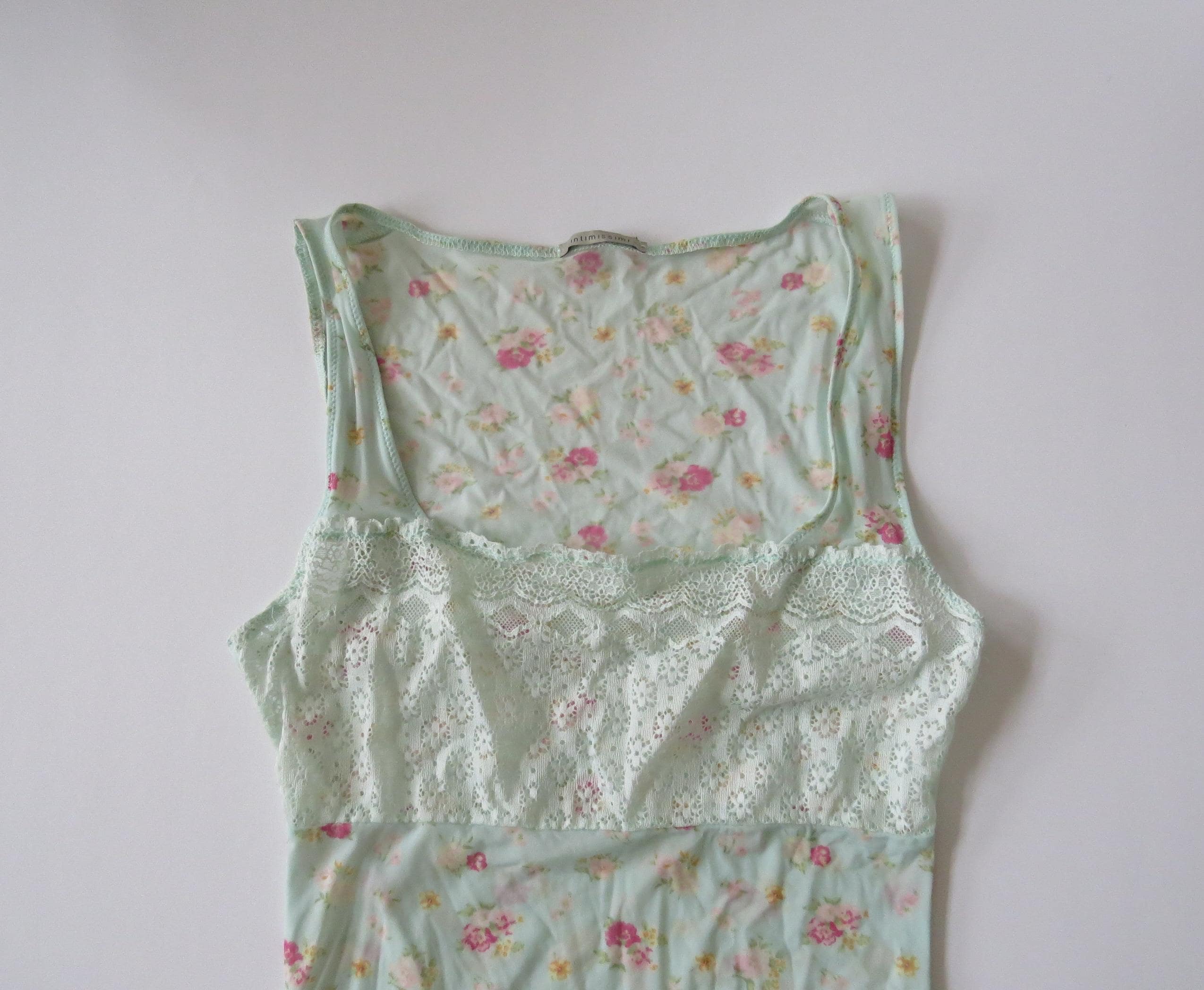 Vintage Italian Intimissimi Fiori di Campo Wildflower Mint/Pink Rosebud Camisole