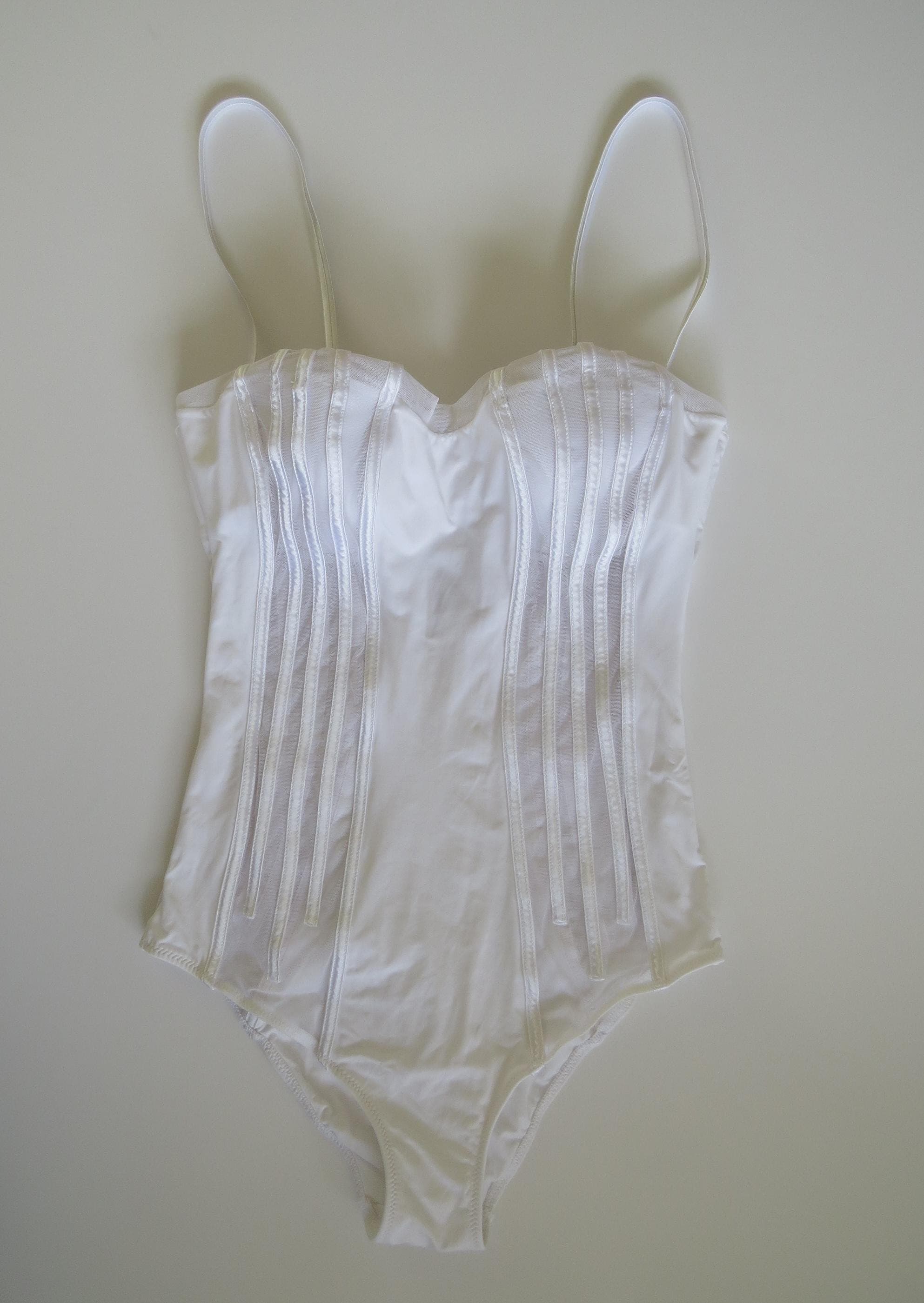 Vintage 00s La Perla White Mesh Paneled One-Piece Swimsuit Graphique Collection - Thumbnail 2