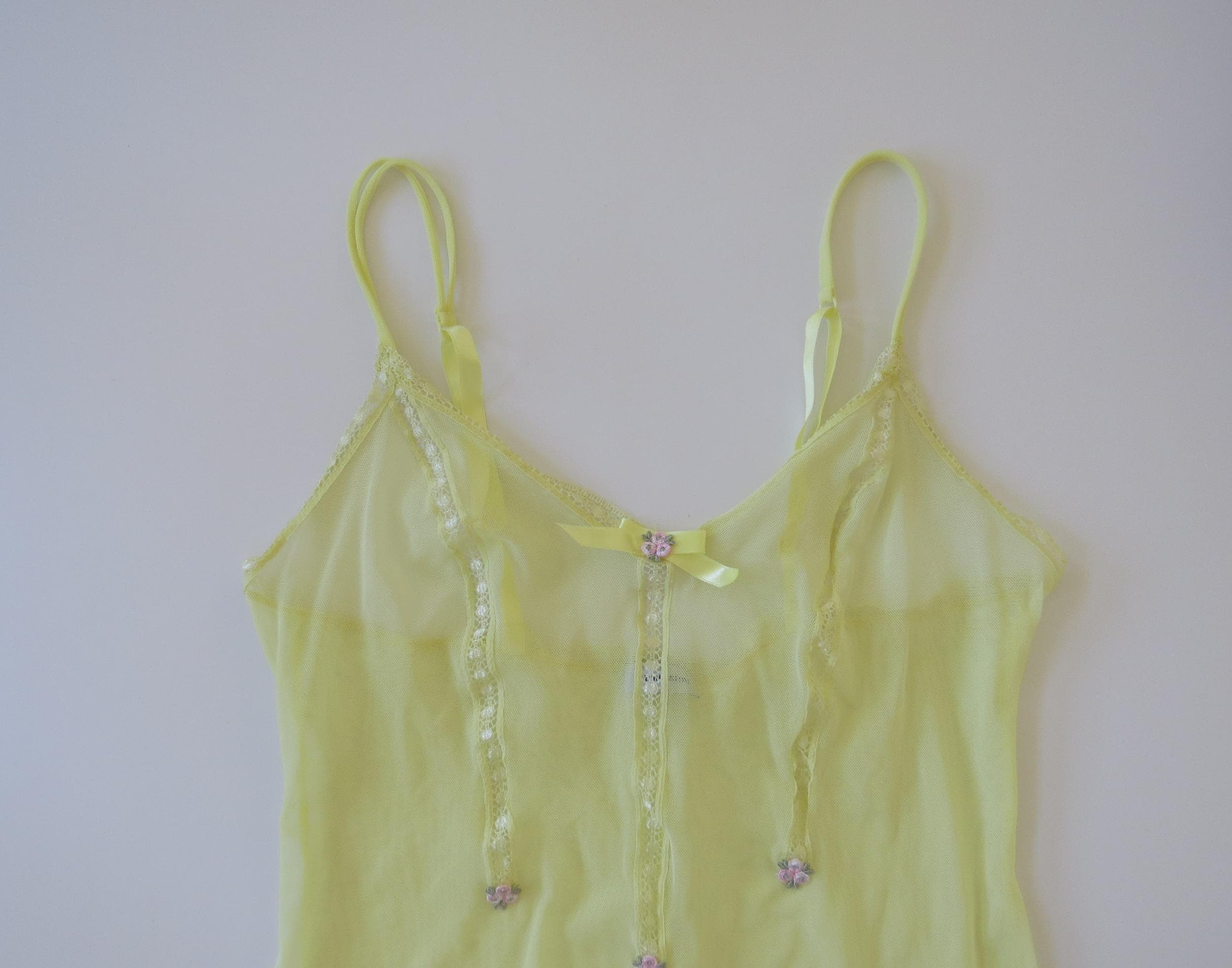 Vintage Pale Yellow Intimissimi Mesh Camsiole w/ Flower Details - Thumbnail 7