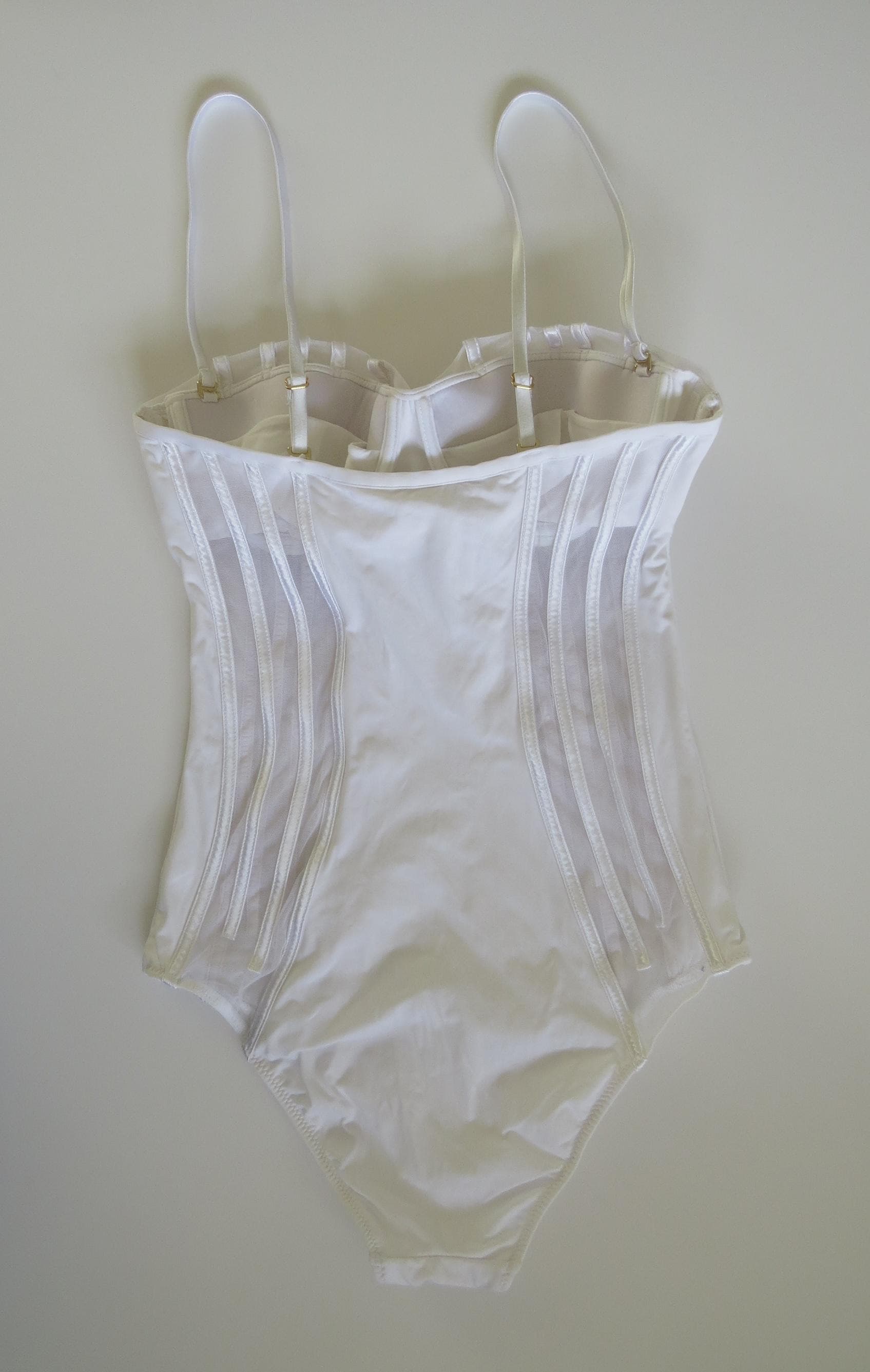 Vintage 00s La Perla White Mesh Paneled One-Piece Swimsuit Graphique Collection - Thumbnail 4