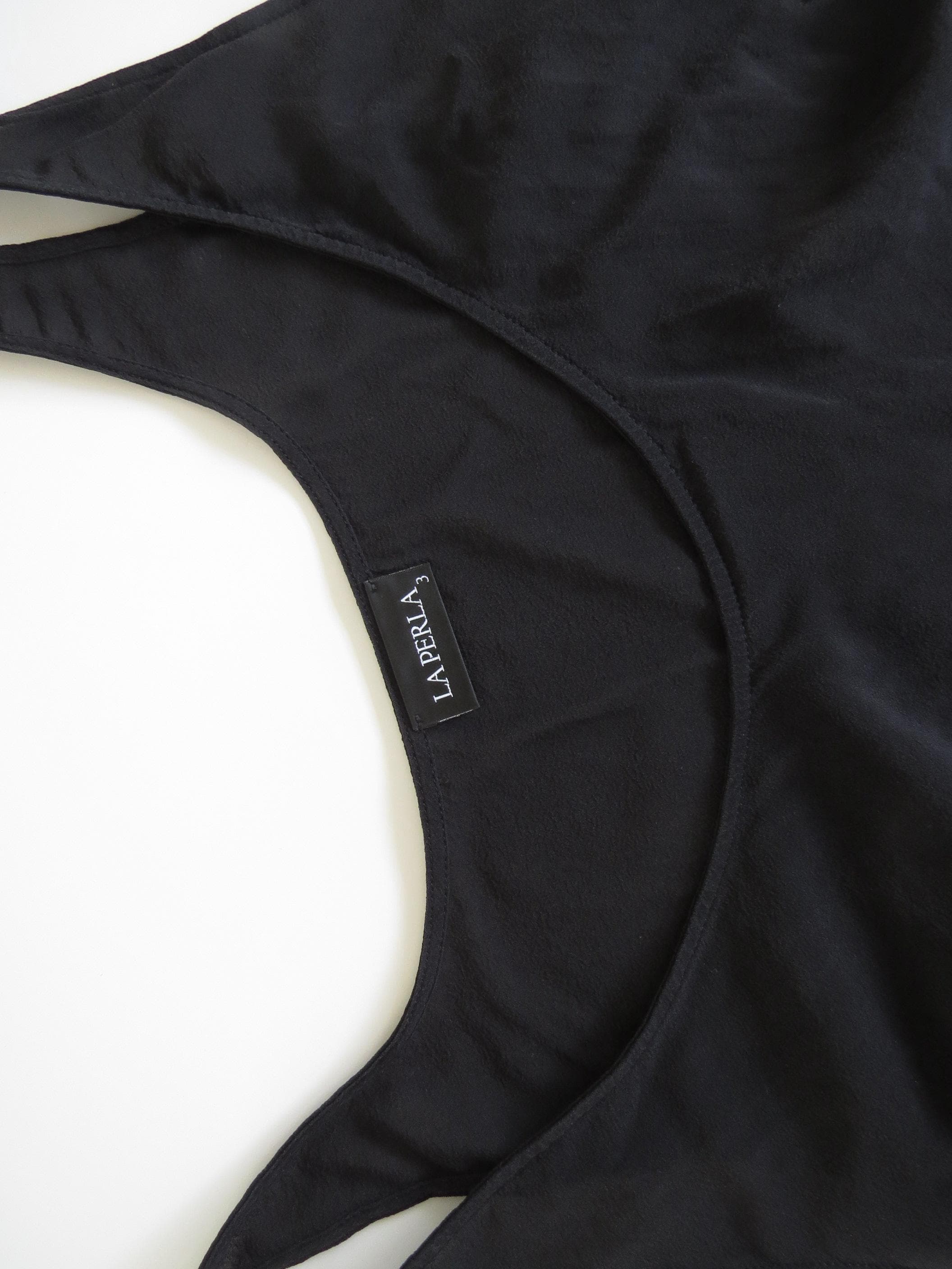 Vintage La Perla Silk & Tulle Polka Dot Black Chemise Italy - Thumbnail 4