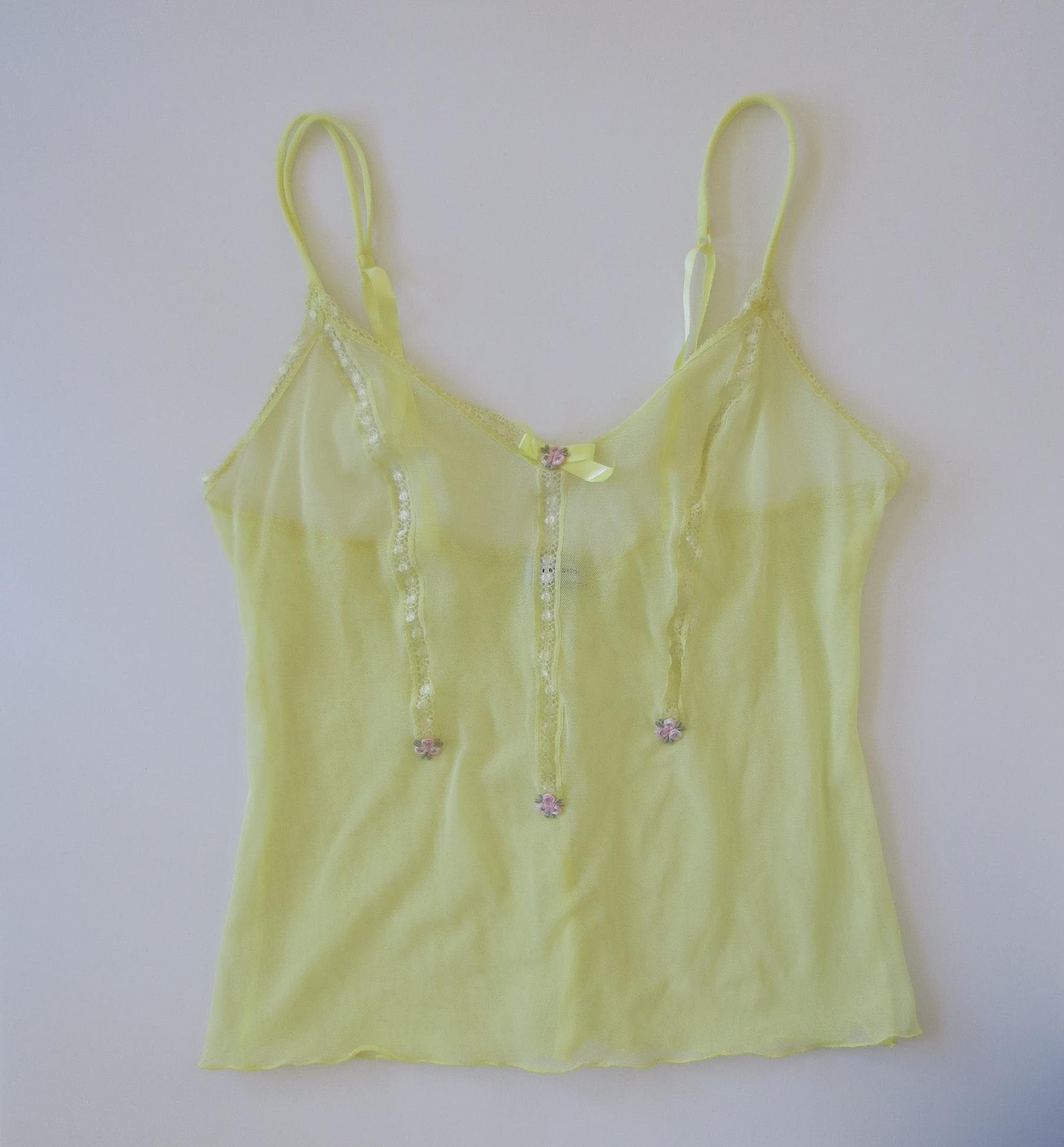 Vintage Pale Yellow Intimissimi Mesh Camsiole w/ Flower Details