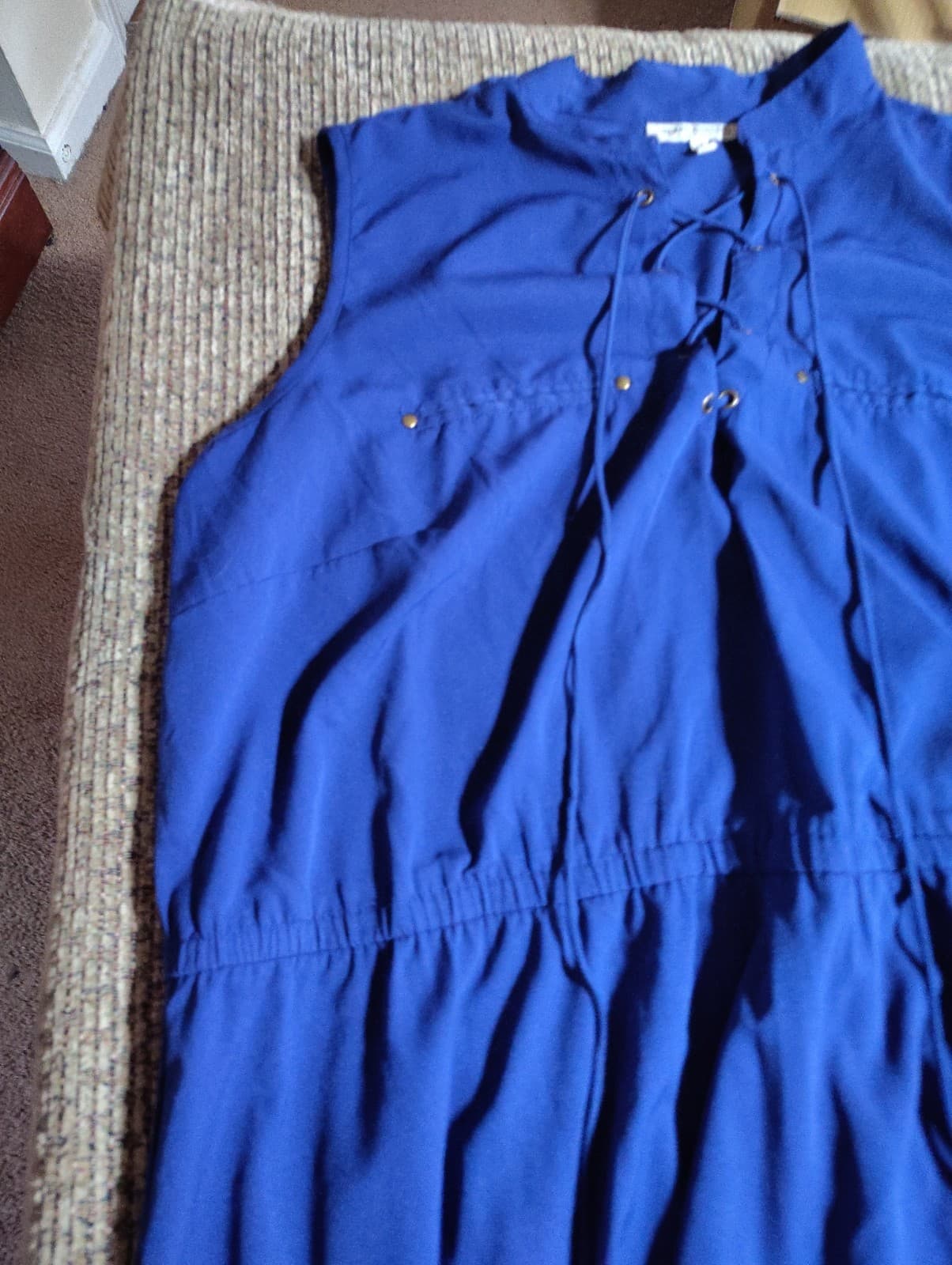 Women Speed Control Size 1X Blue Dress Midi V-Neck Sleeveless Lightweight - Thumbnail 2