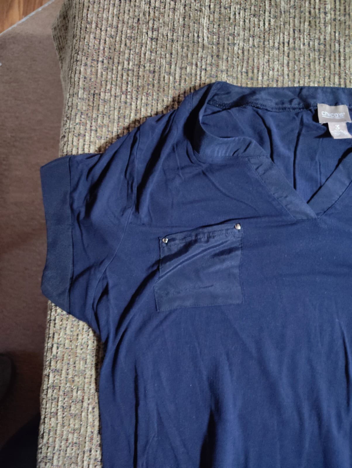 Chicos Navy Blue Short Sleeve Blouse - Women Chicos size 3 - Thumbnail 2