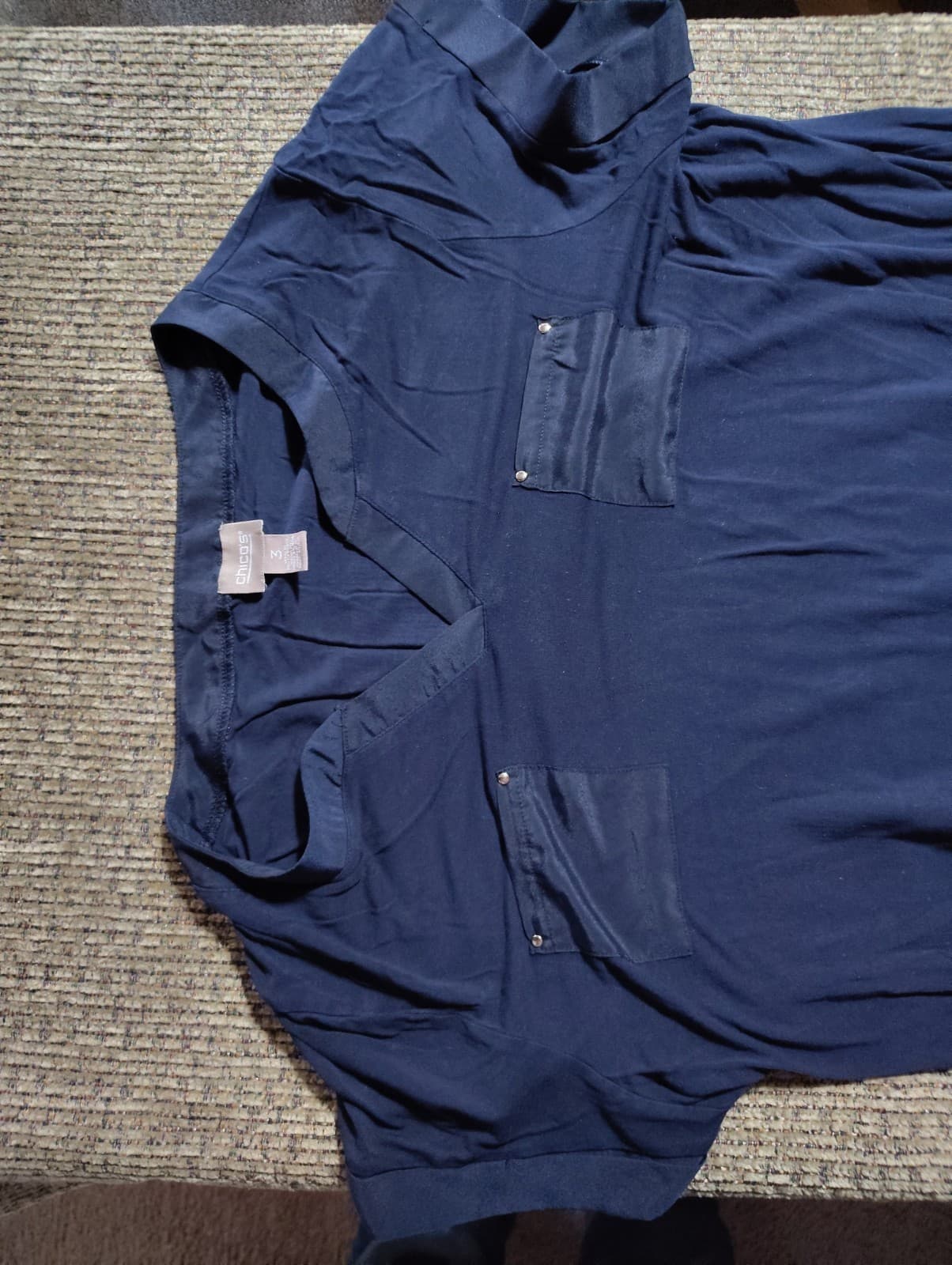 Chicos Navy Blue Short Sleeve Blouse - Women Chicos size 3 - Thumbnail 5