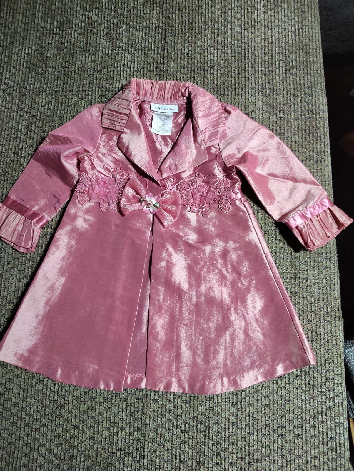 NWT Bonnie Jean Girls 2T Pink Jacquard Bow Organza Special Occasion Dress