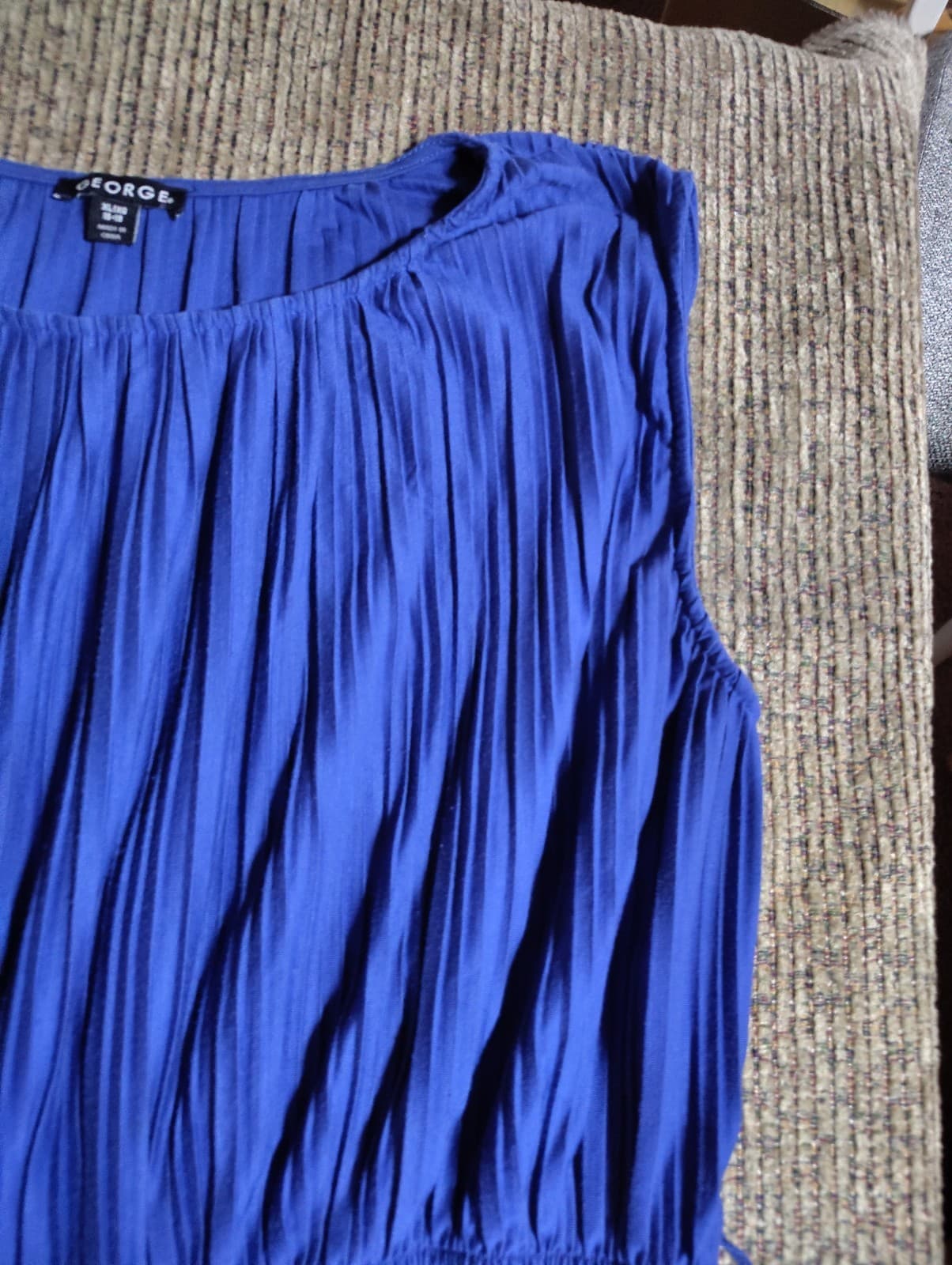 George Blue Permanent Pleated Blouson Fit and Flare Dress XL 16 18 (No Belt) - Thumbnail 3