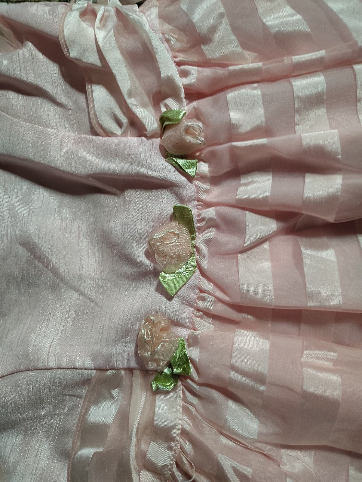 Rose Cottage Girls size 7 special occasion dress, pink satin, flower overlay - Thumbnail 2