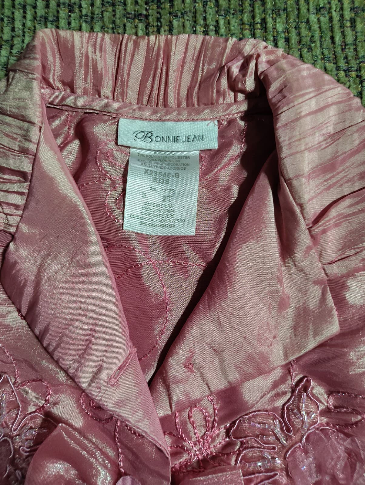 NWT Bonnie Jean Girls 2T Pink Jacquard Bow Organza Special Occasion Dress - Thumbnail 4