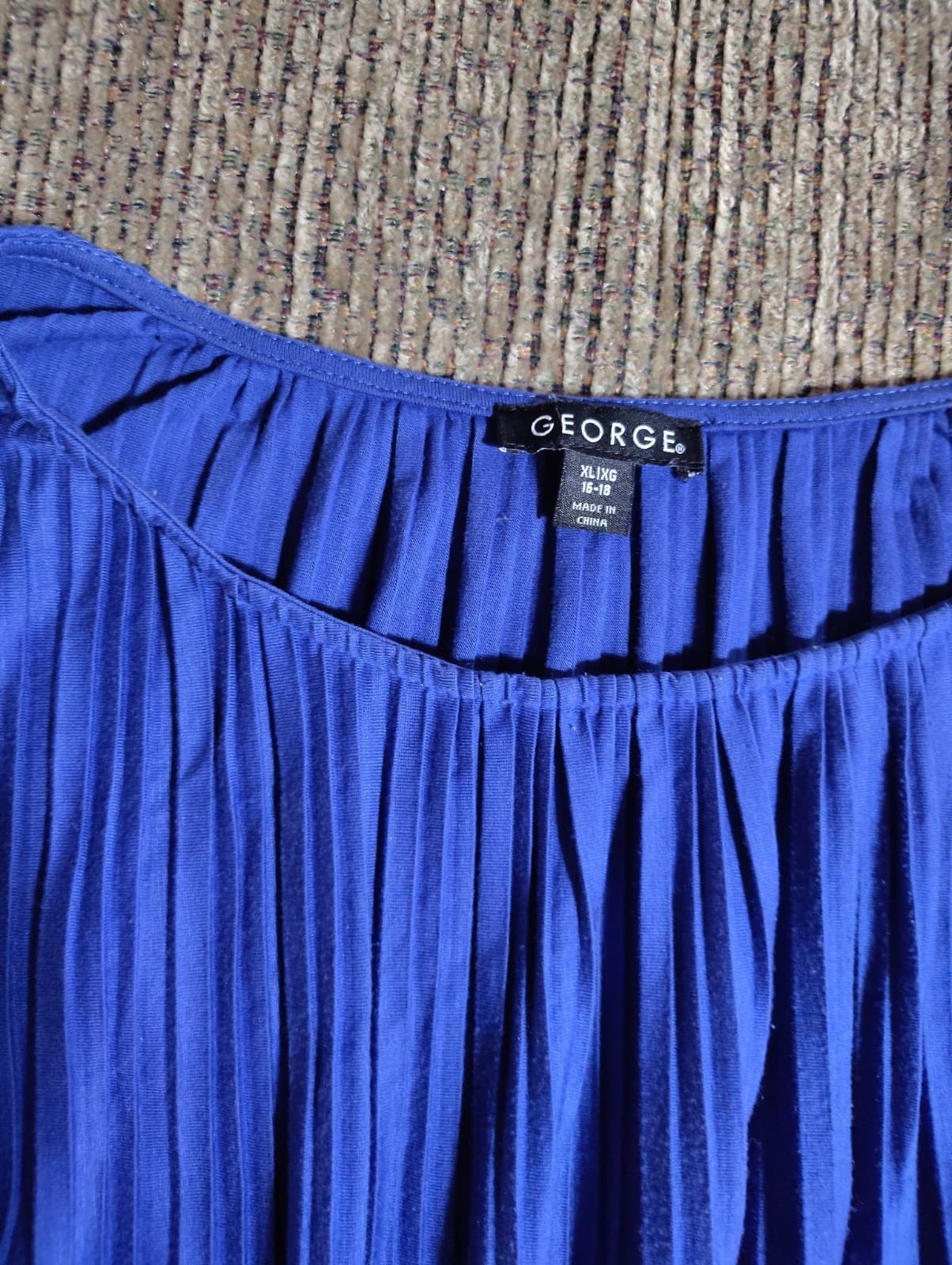 George Blue Permanent Pleated Blouson Fit and Flare Dress XL 16 18 (No Belt) - Thumbnail 4