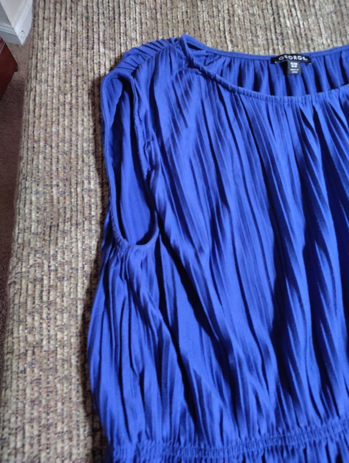 George Blue Permanent Pleated Blouson Fit and Flare Dress XL 16 18 (No Belt) - Thumbnail 2