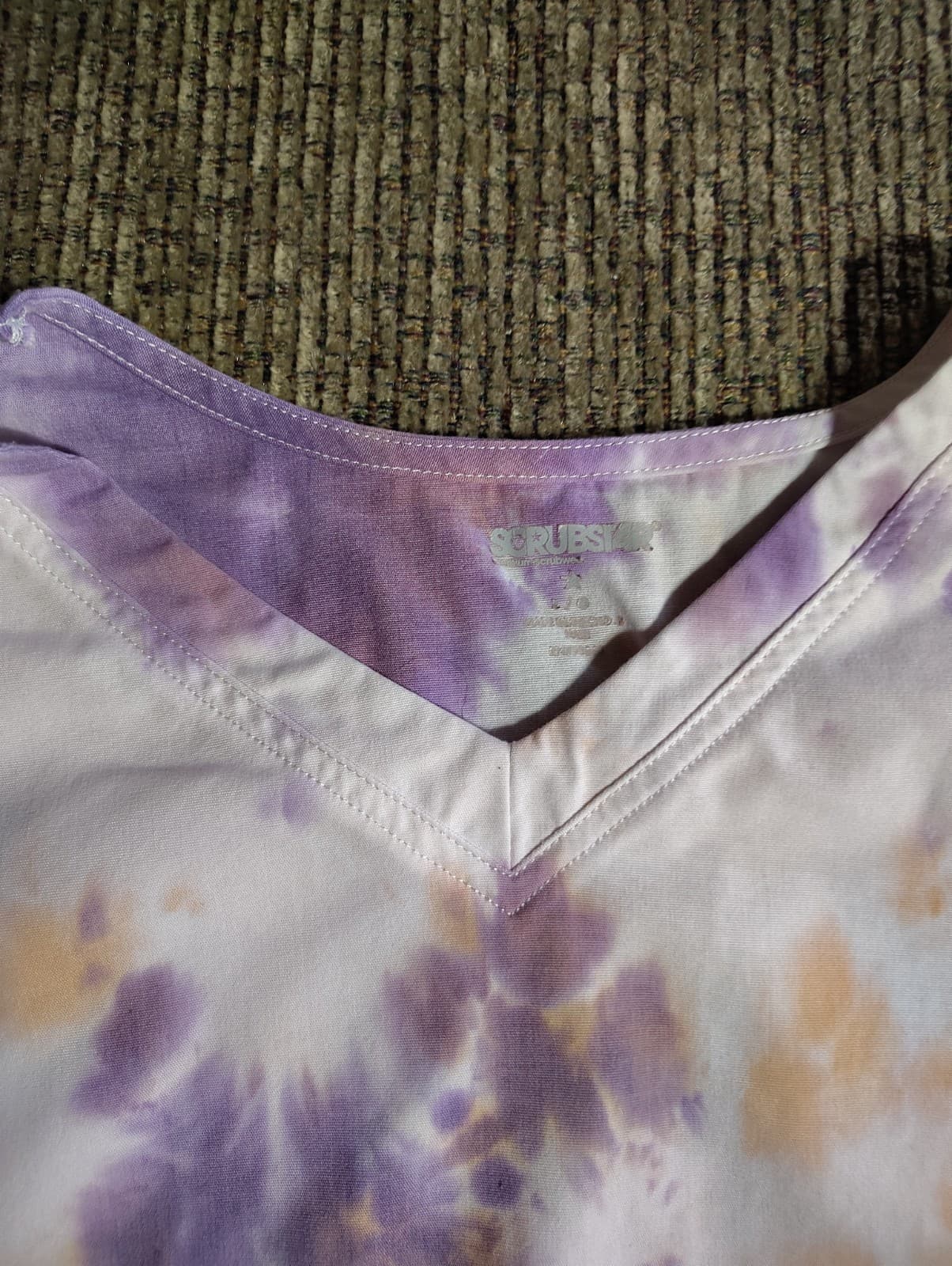 Scrubstar Time for Tie Dye Orange/Purple V-Neck Print Scrub Top - Thumbnail 4