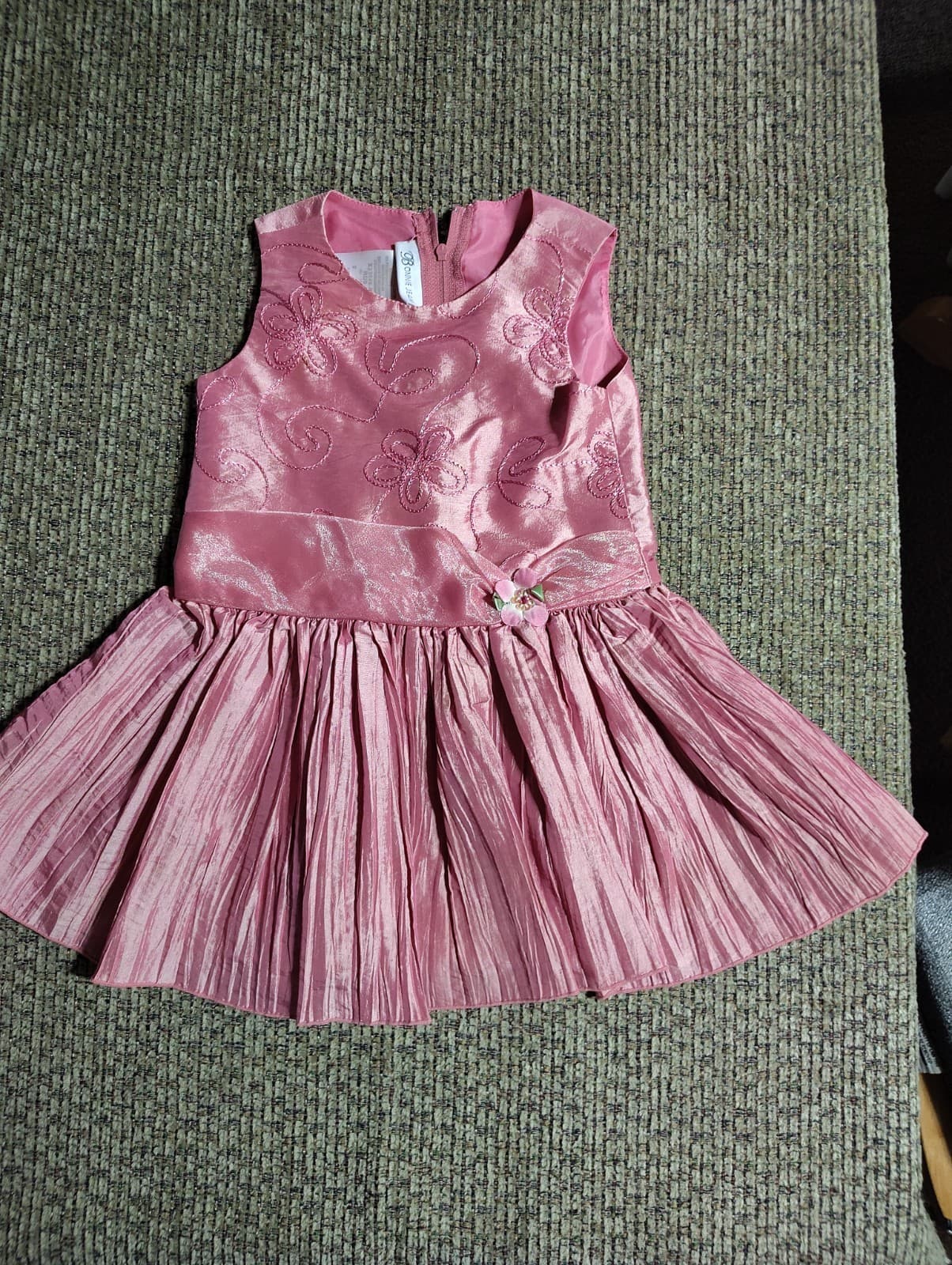 NWT Bonnie Jean Girls 2T Pink Jacquard Bow Organza Special Occasion Dress