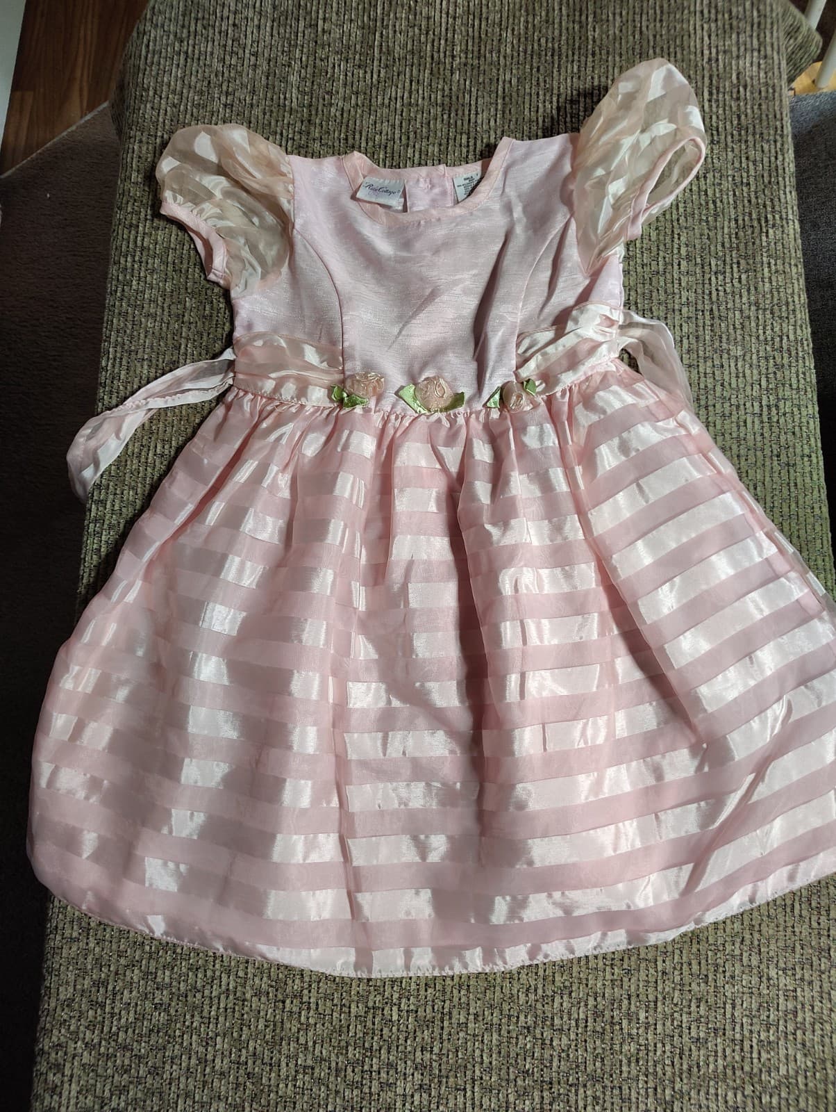 Rose Cottage Girls size 7 special occasion dress, pink satin, flower overlay