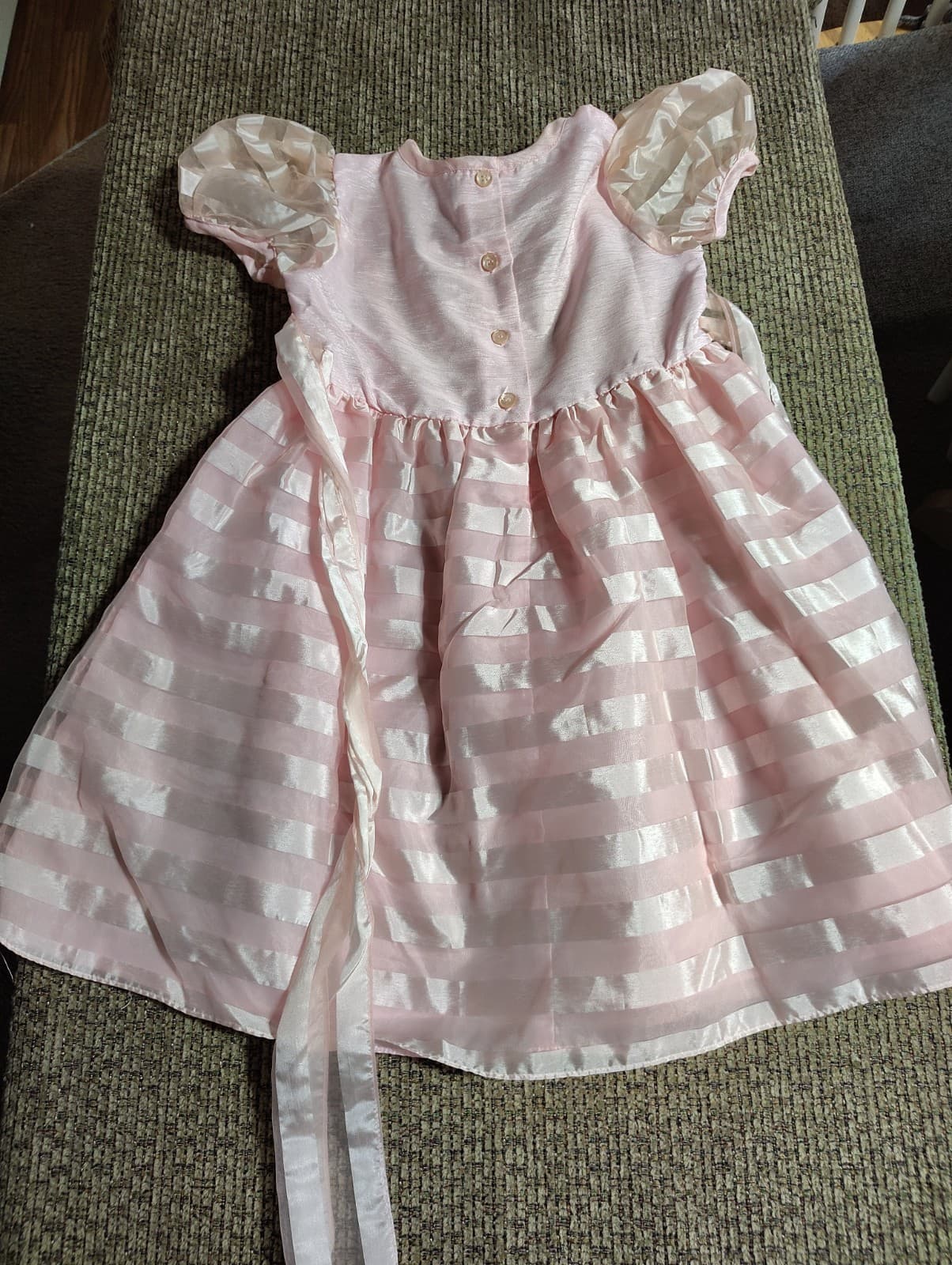 Rose Cottage Girls size 7 special occasion dress, pink satin, flower overlay - Thumbnail 7