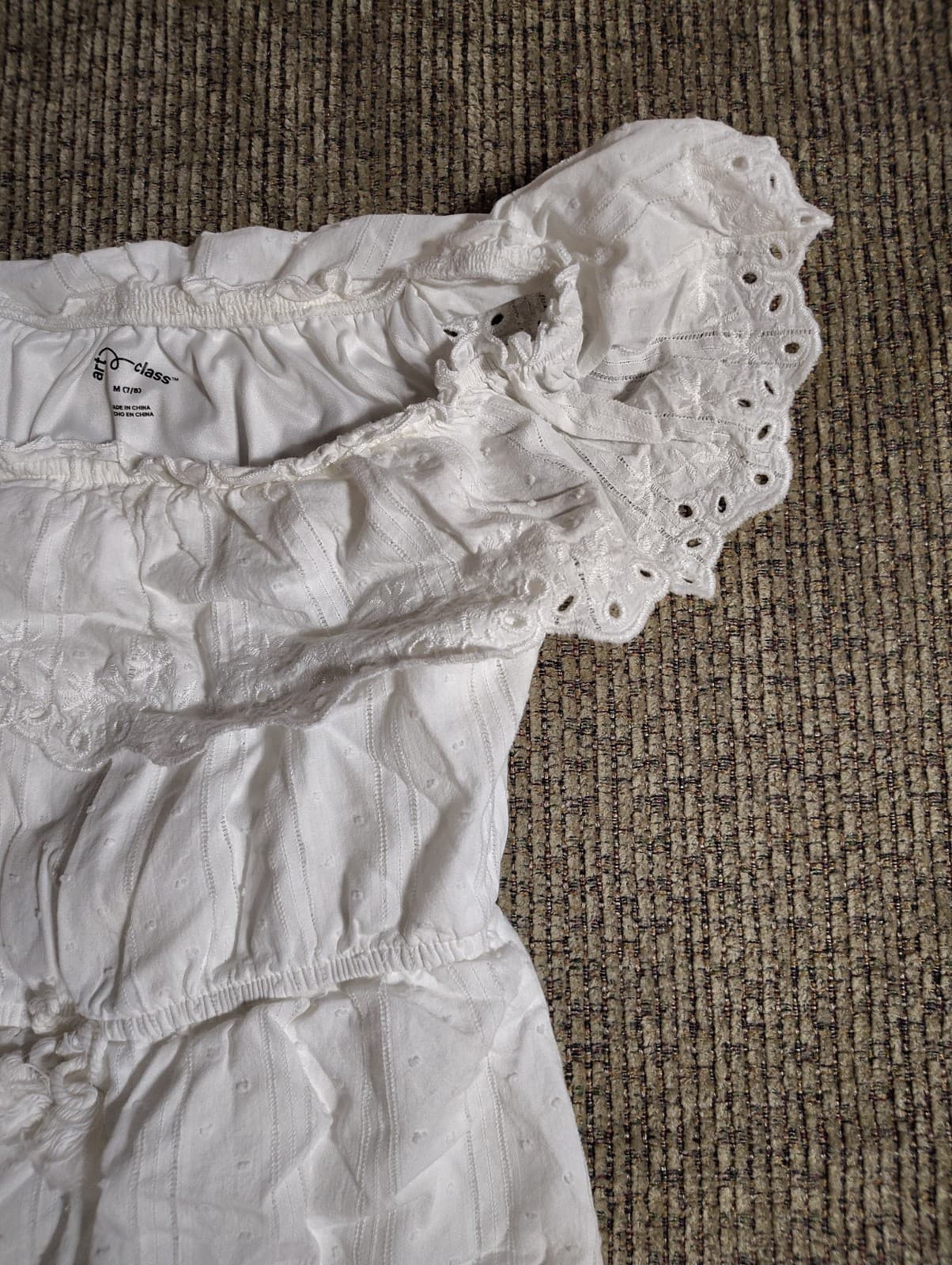 Art Class Girls White Eyelet Lace Swiss Dot Off-The-Shoulder Dress Size M 7/8 - Thumbnail 3